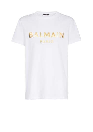 T-shirt in eco-responsible cotton with Balmain metallic logo print
