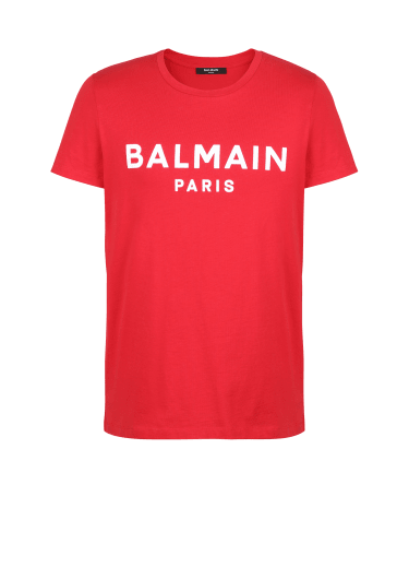 플로킹 가공 Balmain Paris 로고 디테일 코튼 티셔츠