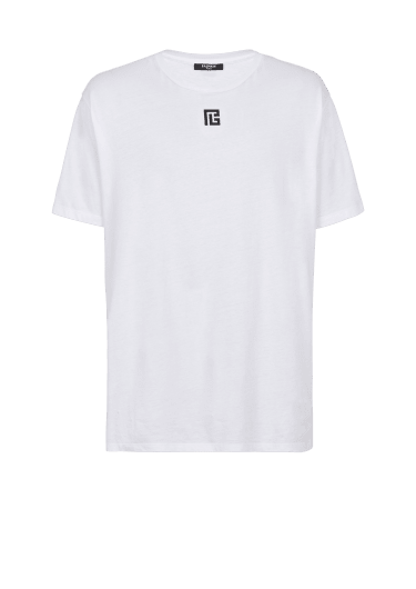Camiseta oversize de algodón con logotipo de Balmain estampado maxi