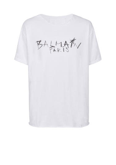 Cotton T-shirt with Balmain Paris graffiti logo print