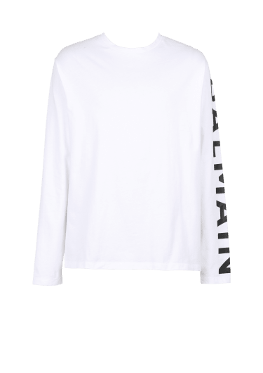 Camiseta de algodón de manga larga con la firma de Balmain en la manga