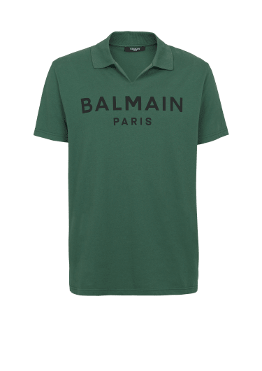 Polo en coton imprimé logo Balmain noir
