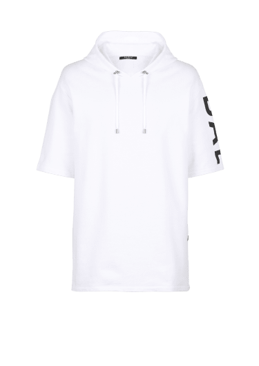 Sweat-shirt à capuche oversize en coton imprimé logo Balmain