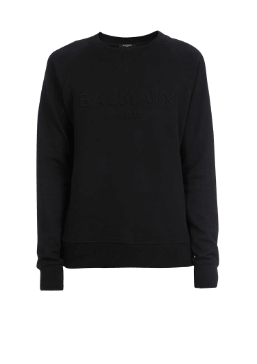 Sweatshirt aus schwarzer Baumwolle mit Prägung von Balmain