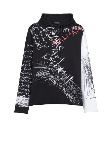 Hooded cotton sweatshirt with graffiti Balmain logo print