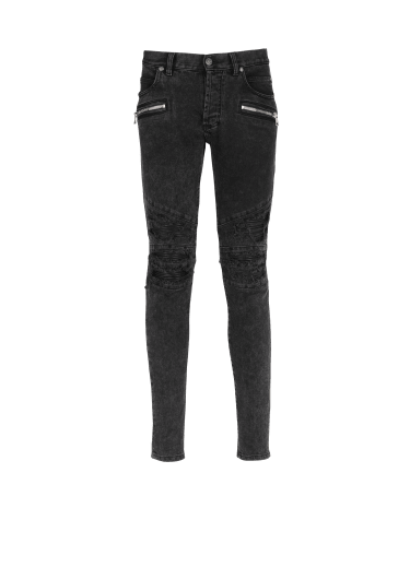 Faded faux leather slim jeans