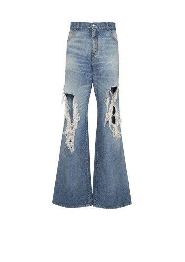 Wide-legged ripped cotton jeans