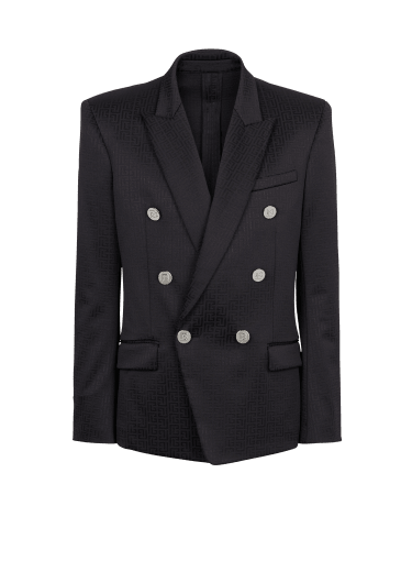 Jersey double-breasted blazer with Balmain monogram print