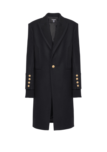 Long wool coat with monogram-patterned collar and lining