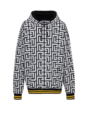 Velvet hoodie with large Balmain monogram