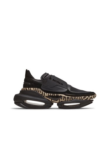 Leather and suede B-Bold low-top trainers with monogram print