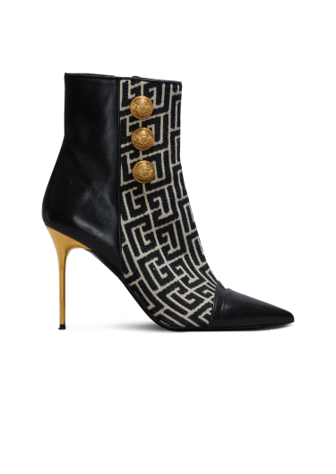 Zweifarbige Roni Ankle Boots aus Jacquard und Leder mit Balmain-Monogramm