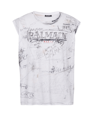 Unisex - Vintage T-shirt with Balmain logo print graffiti