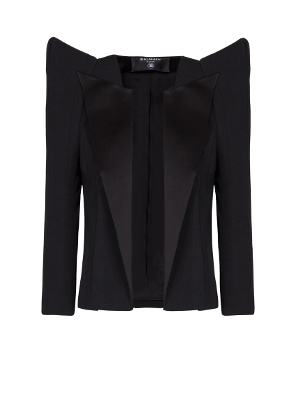 Cropped grain de poudre jacket with structured shoulders