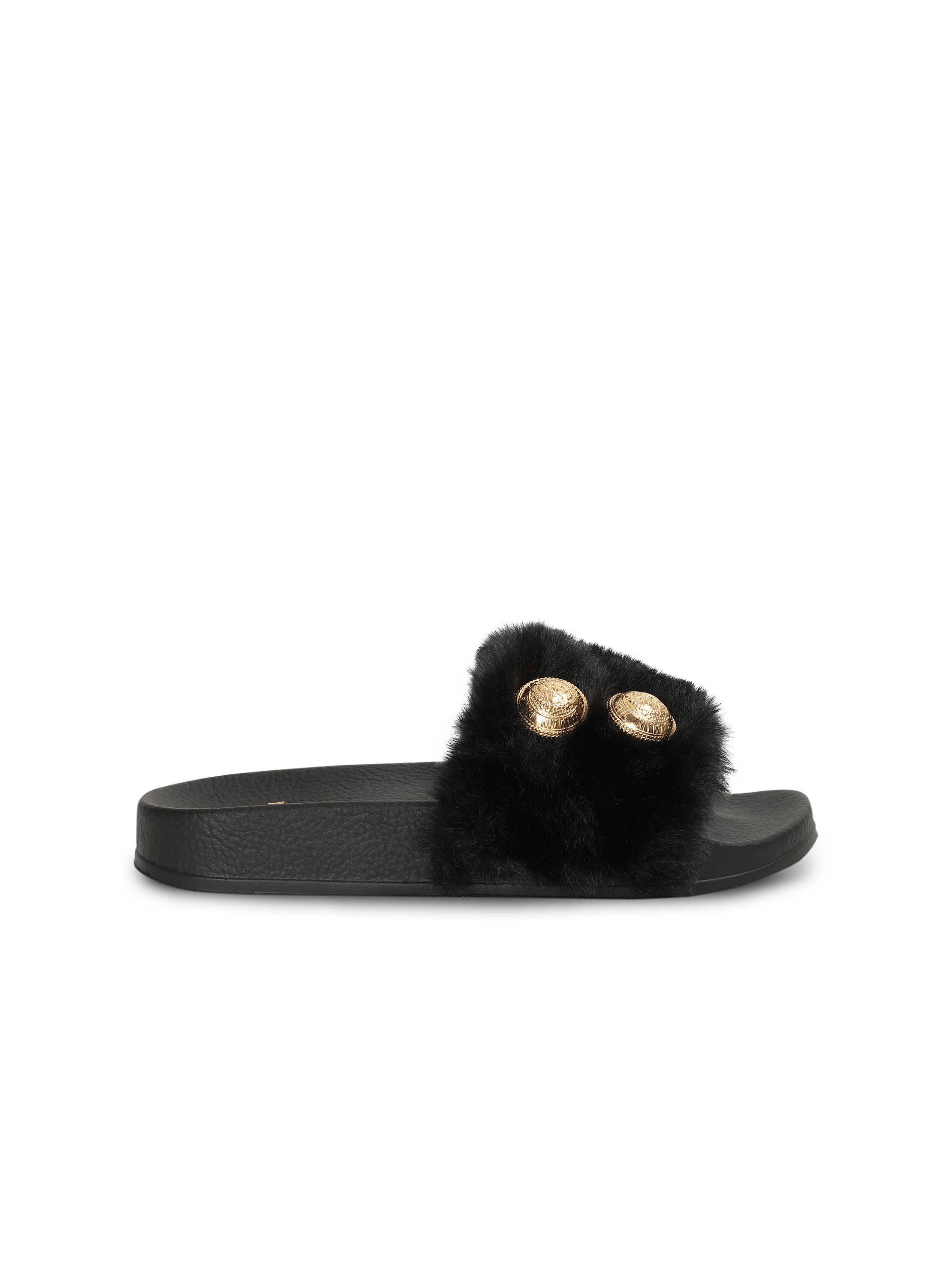 Flat faux fur sandals