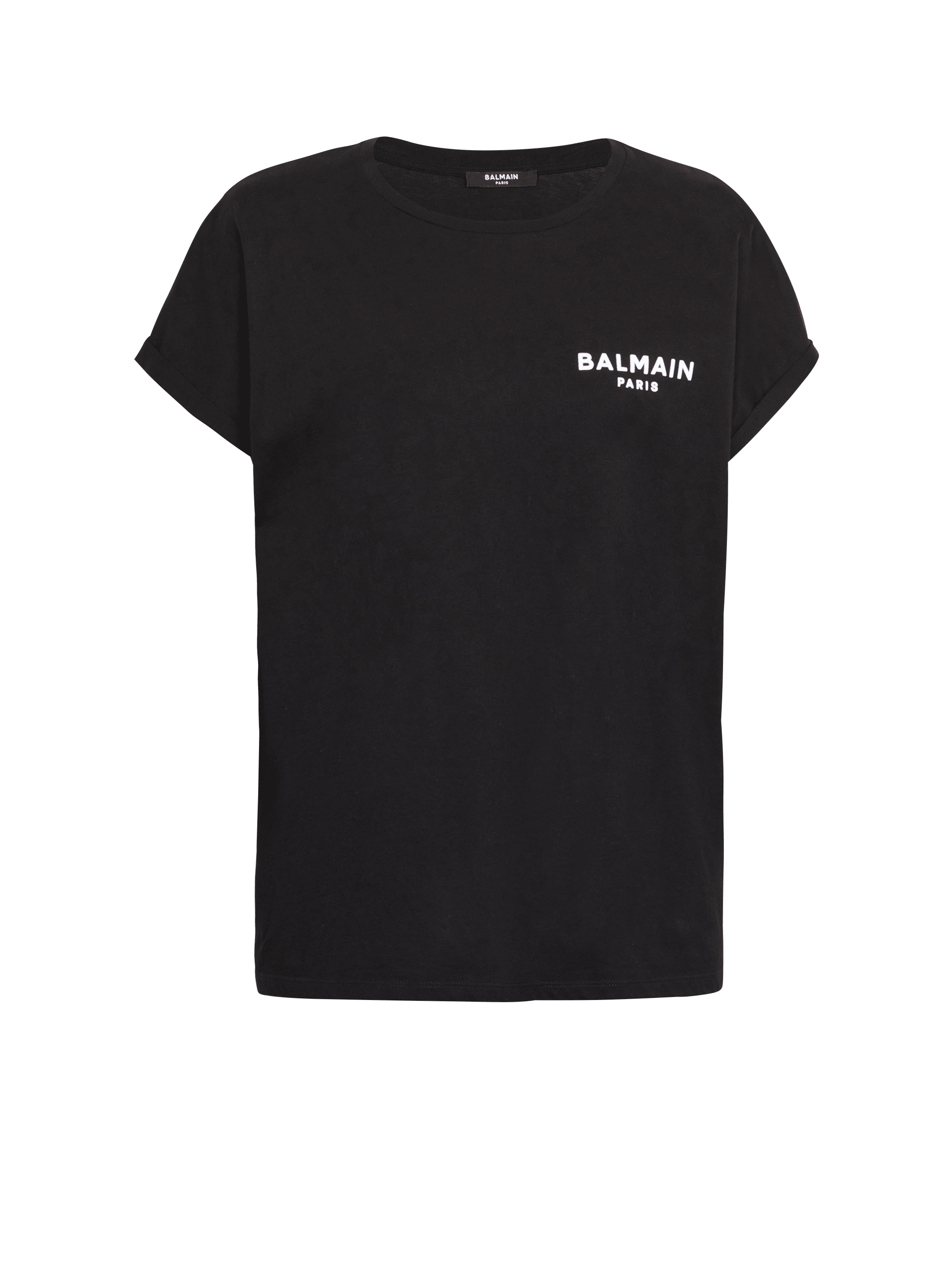 Eco-designed cotton T-shirt with small flocked Balmain logo - Women ...