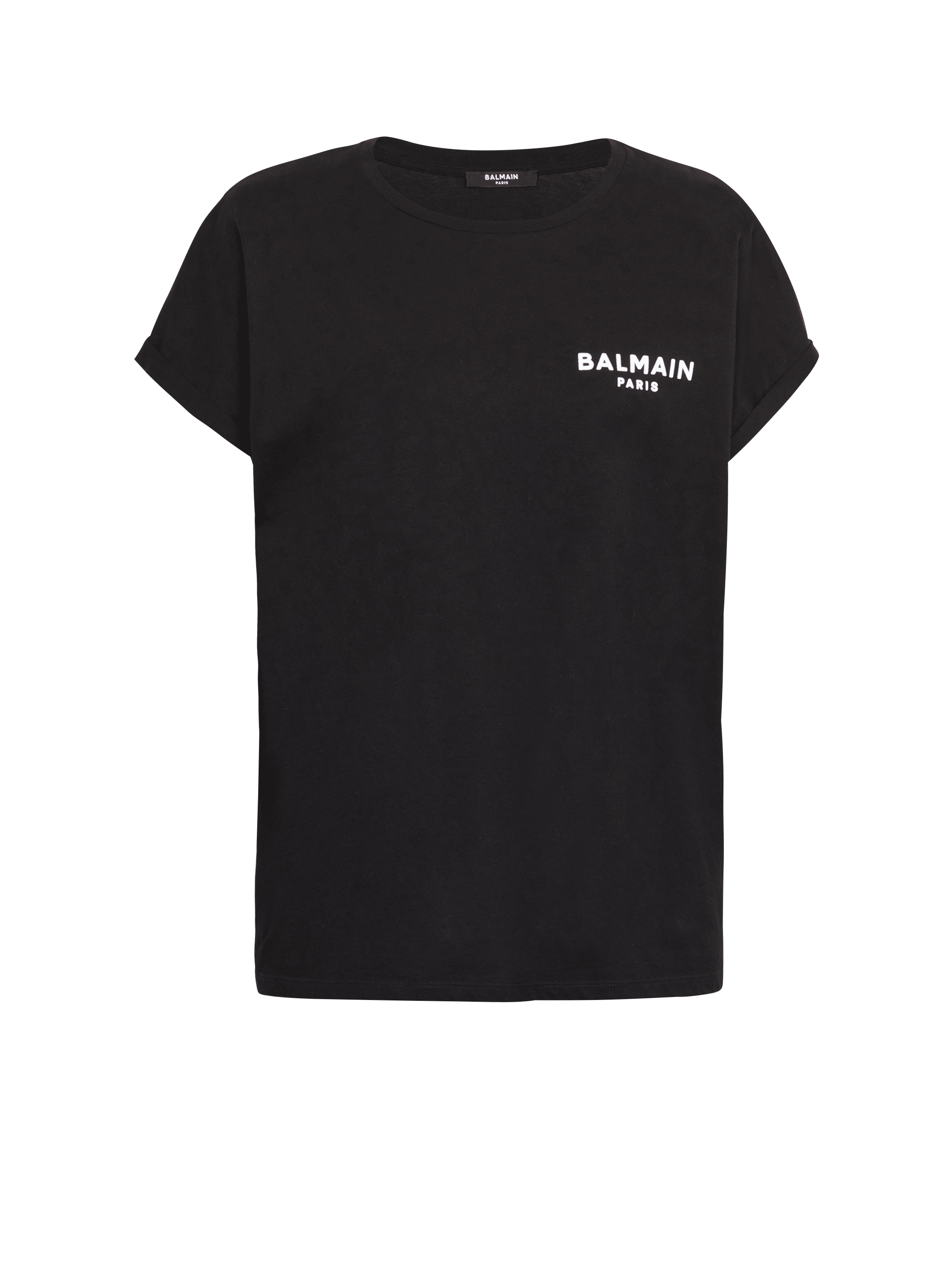 Eco-designed cotton T-shirt with small flocked Balmain logo