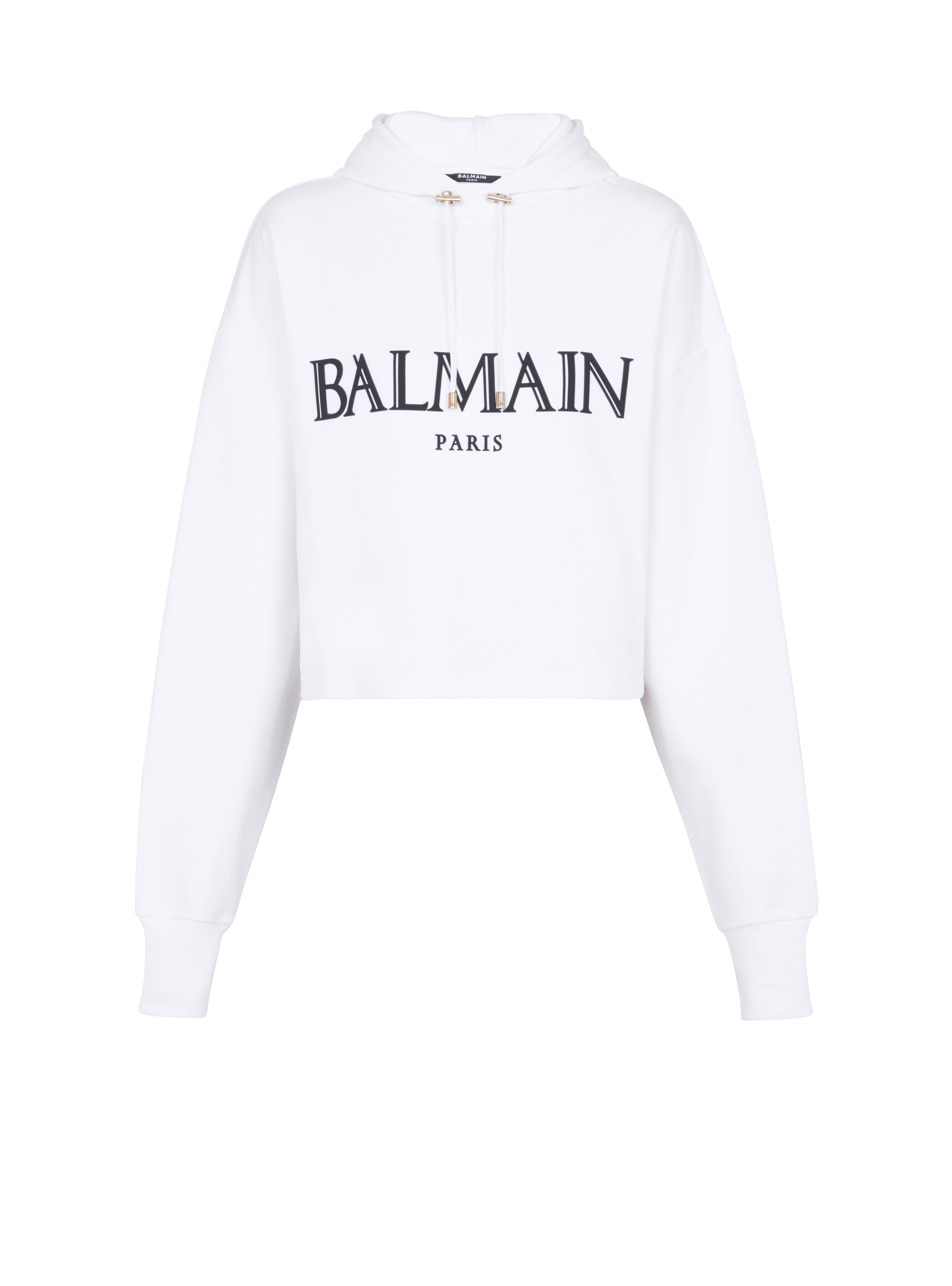 Kurzes Kapuzensweatshirt mit römischem Balmain-Logo aus Kautschuk