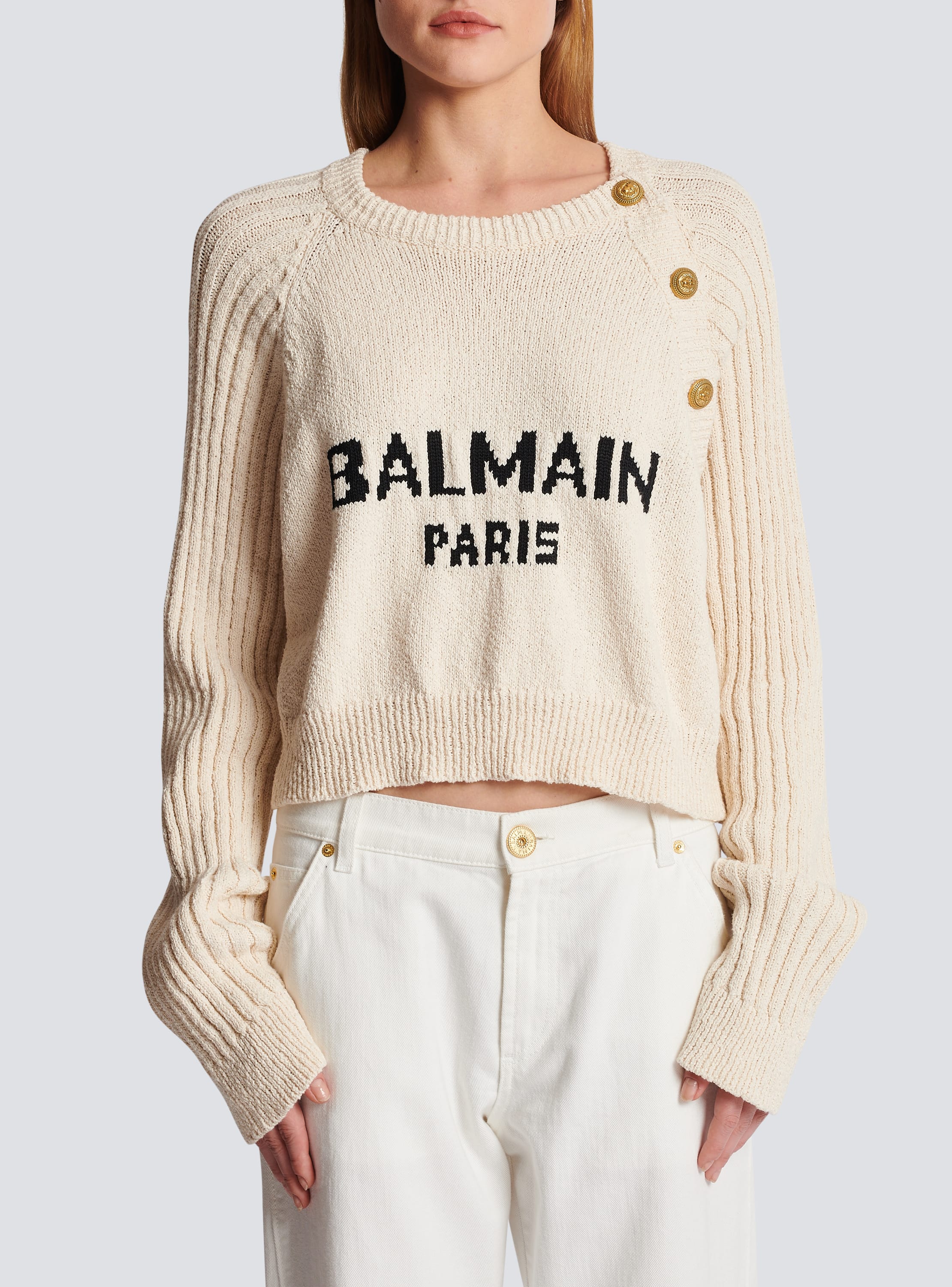 Balmainロゴ ジャカード ボタン付きセーター