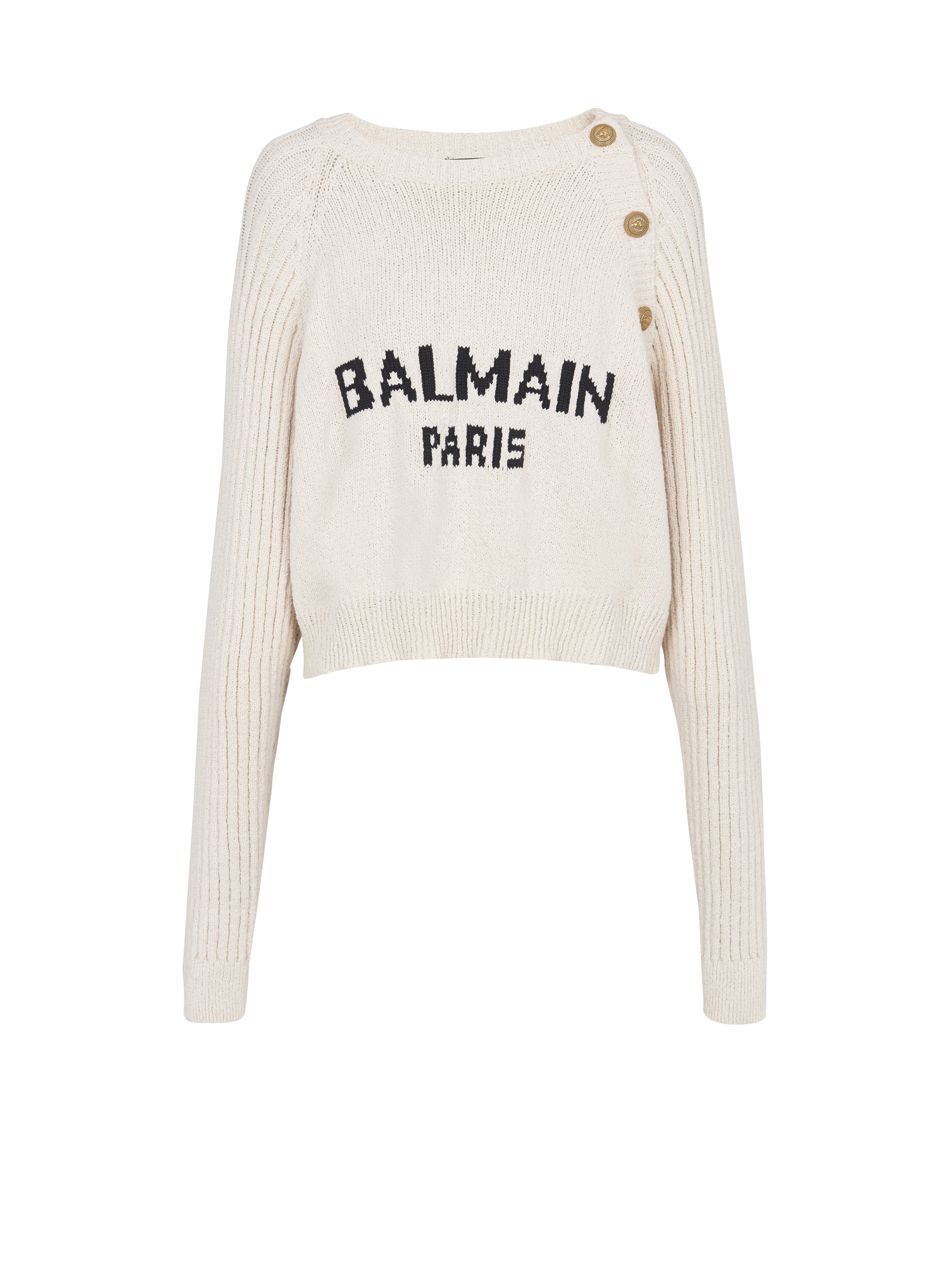 Buttoned jacquard jumper with Balmain logo