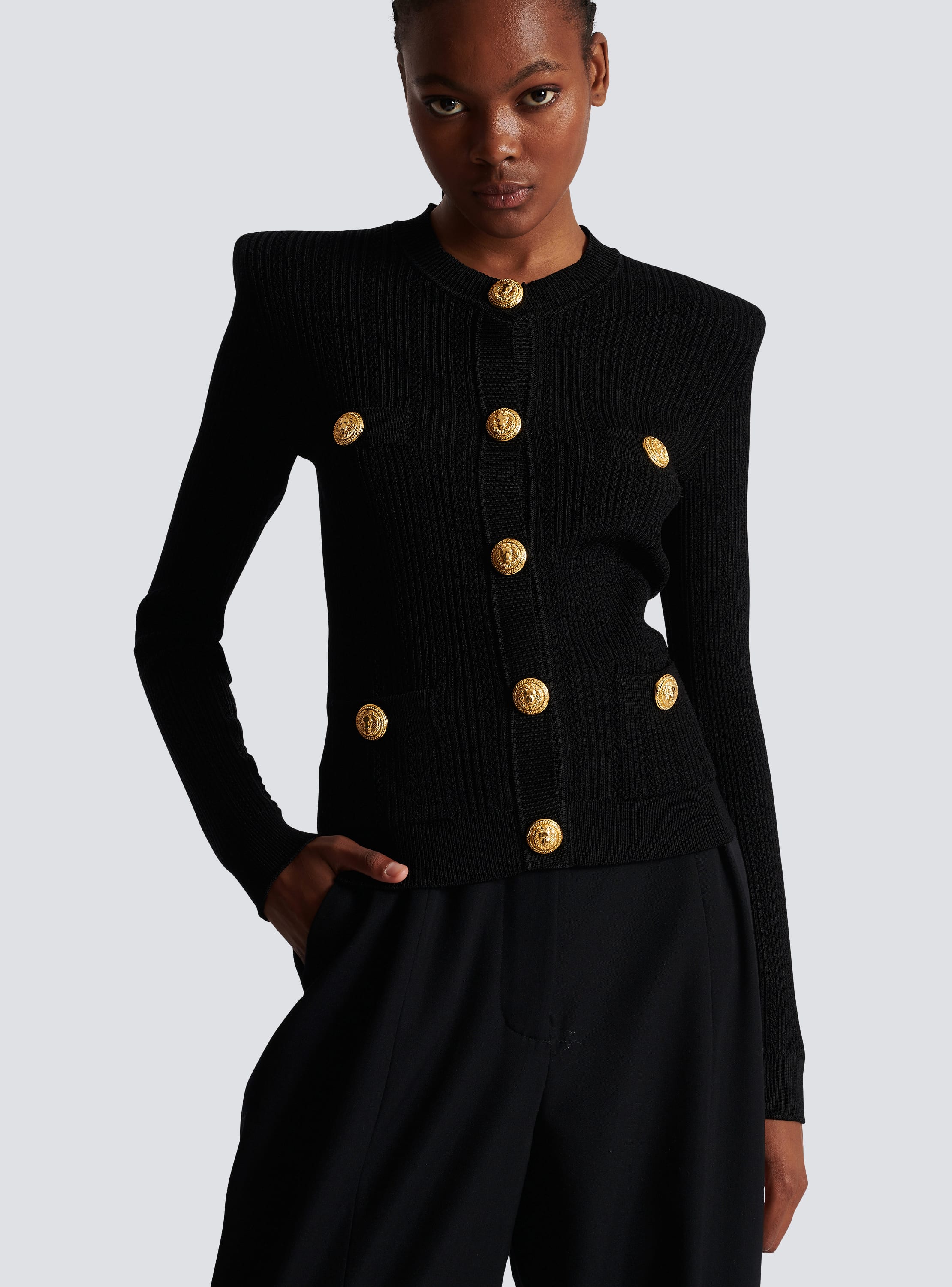 BALMAIN - Embossed-buttons Short Knitted Cardigan