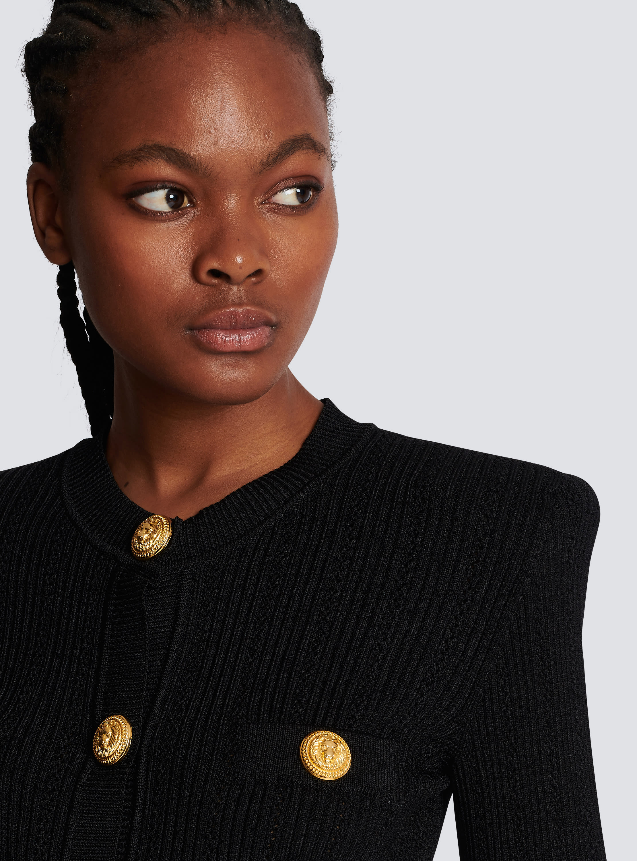 Black sweater with gold buttons hotsell