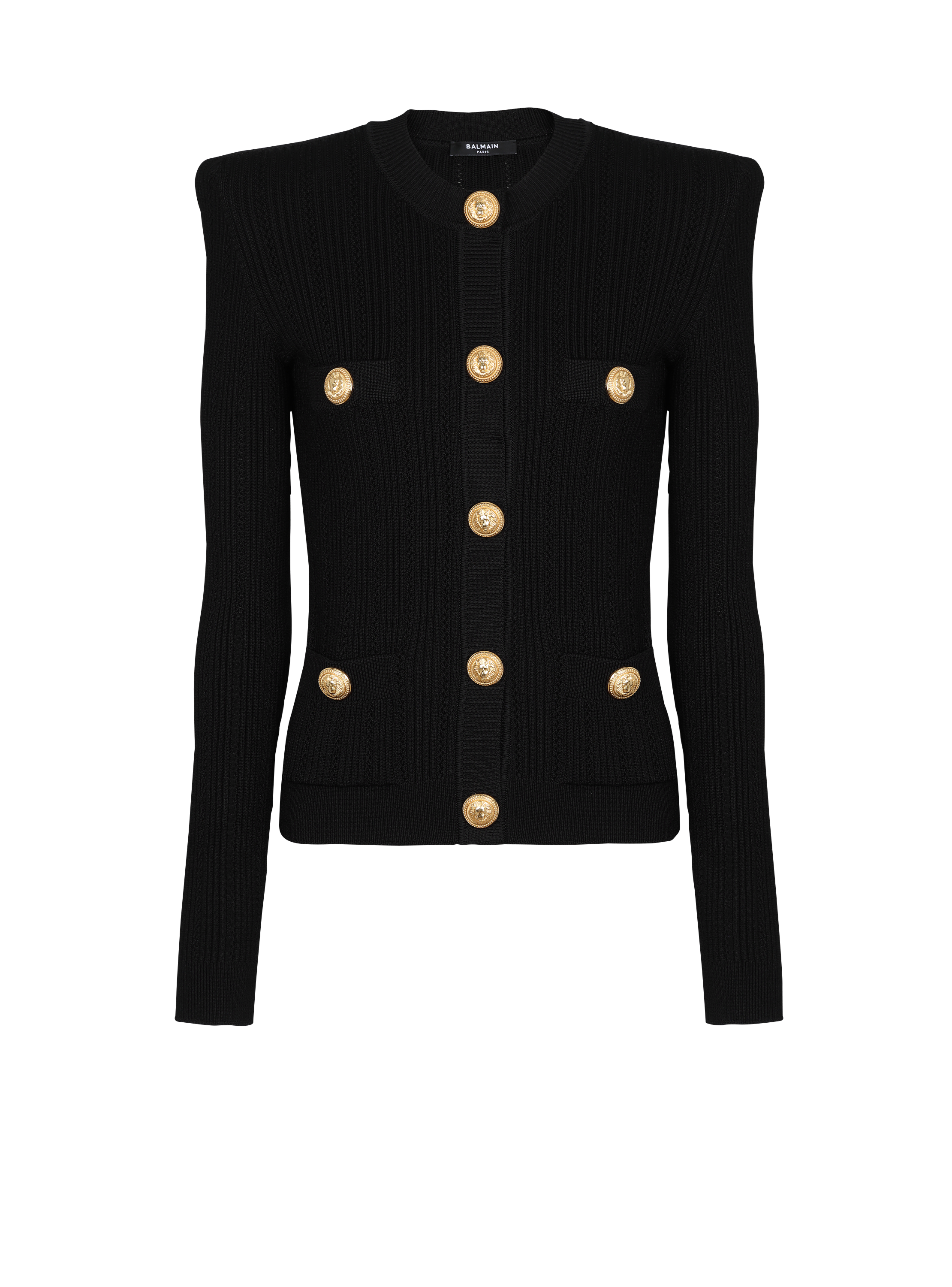 Cropped eco-designed knit cardigan with gold-tone buttons