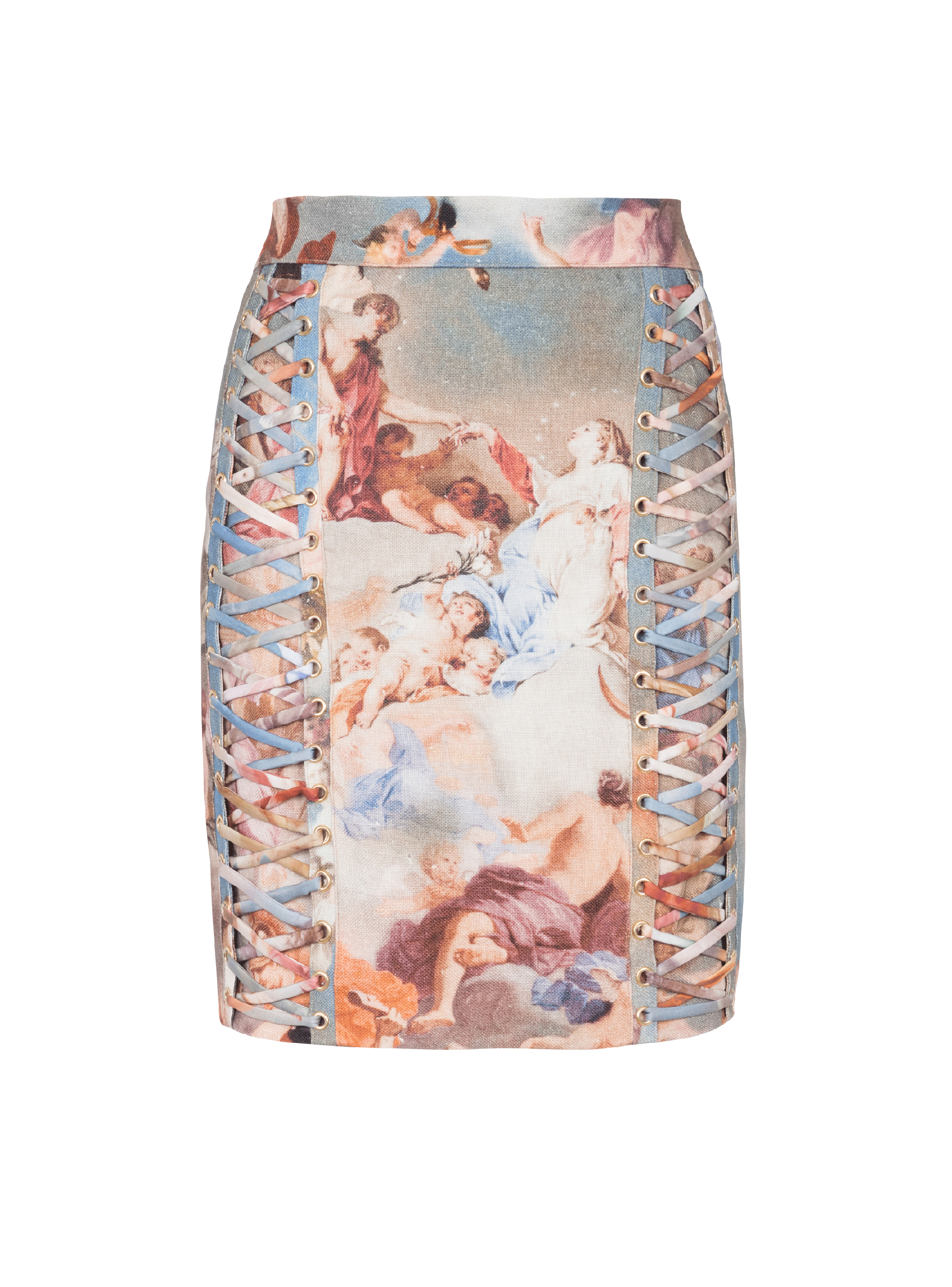 Sky printed canvas lace-up skirt, multicolor, hi-res