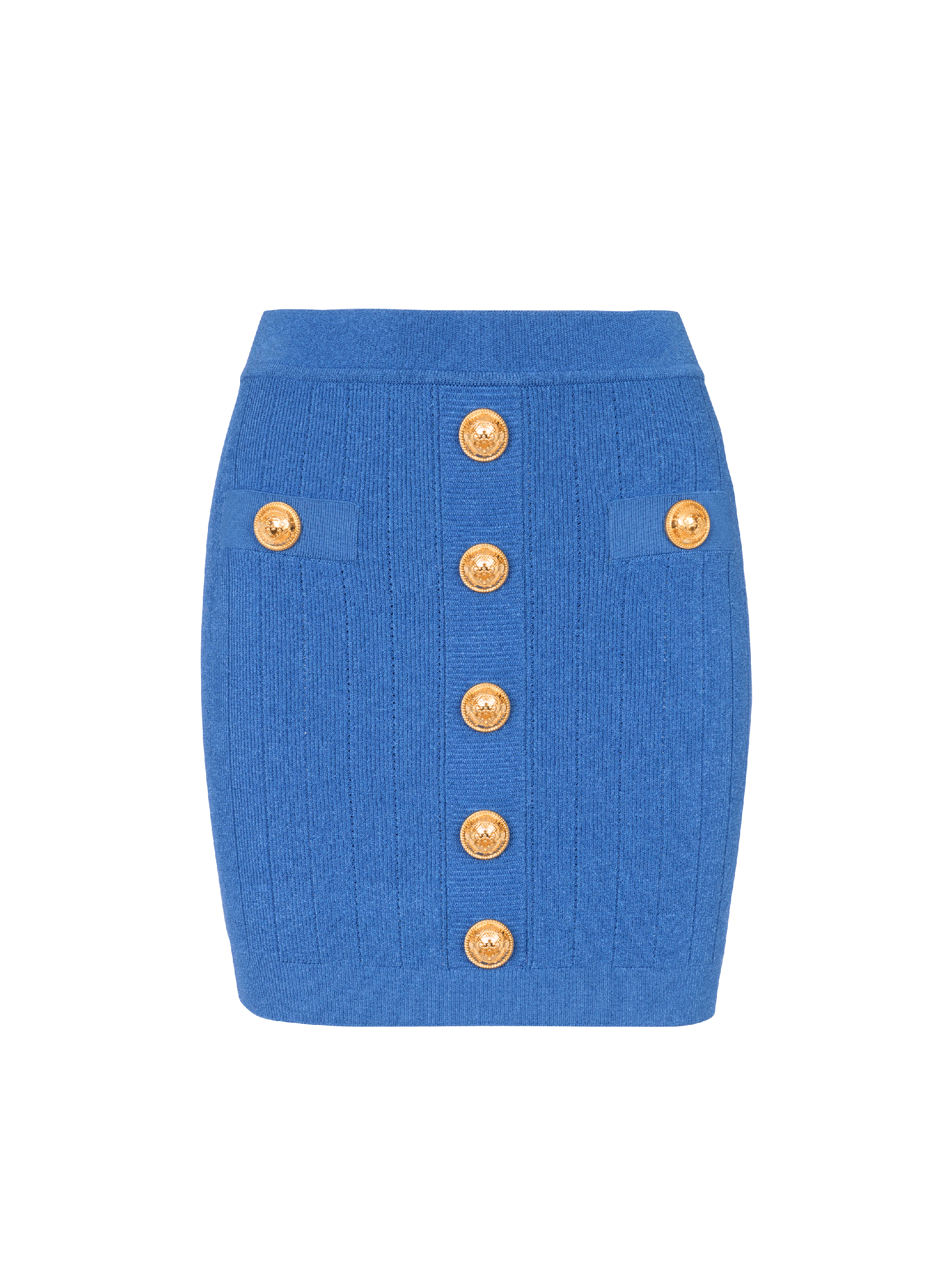 Short knitted buttoned skirt, blue, hi-res