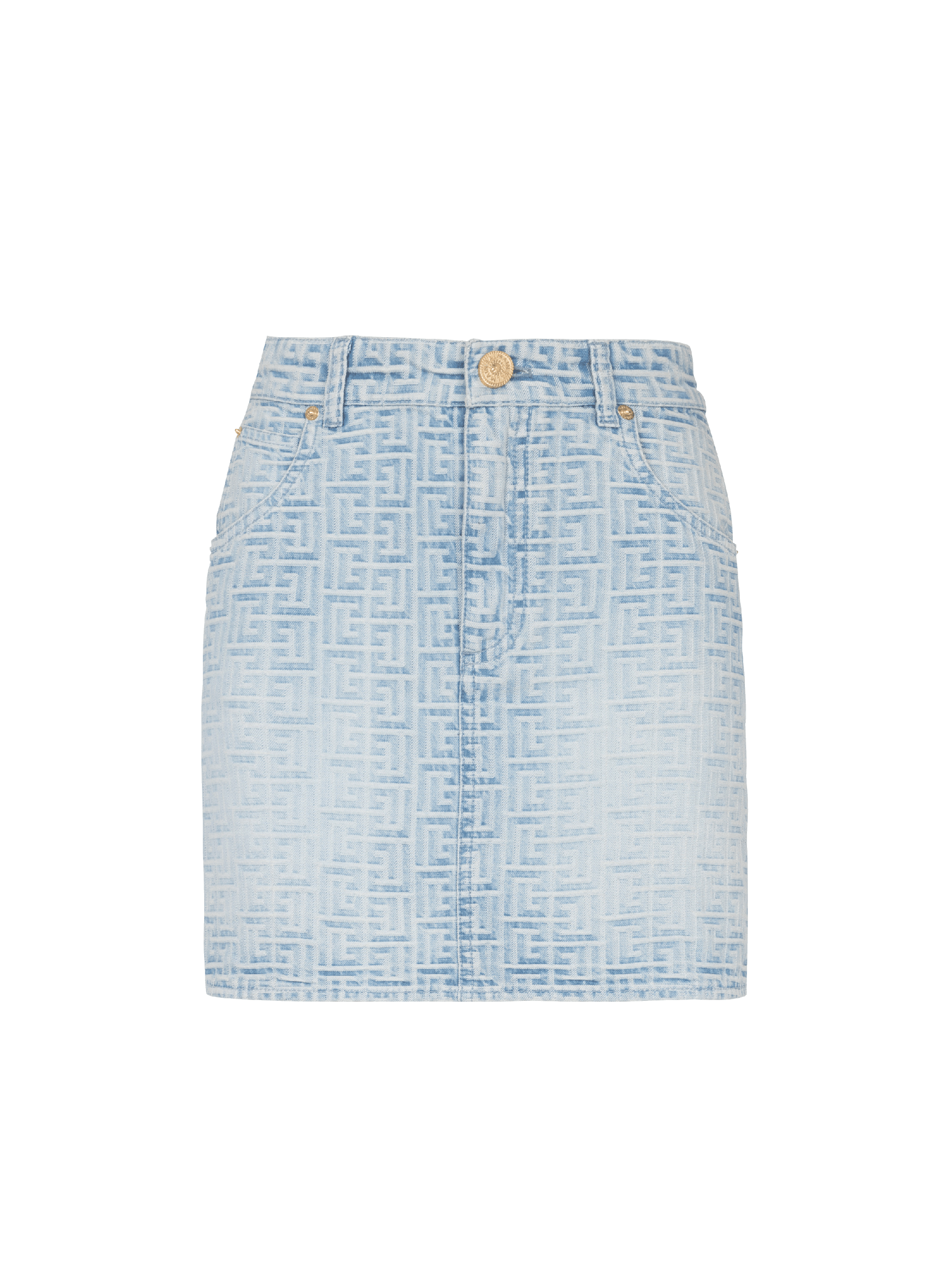 Monogrammed short denim skirt Women BALMAIN