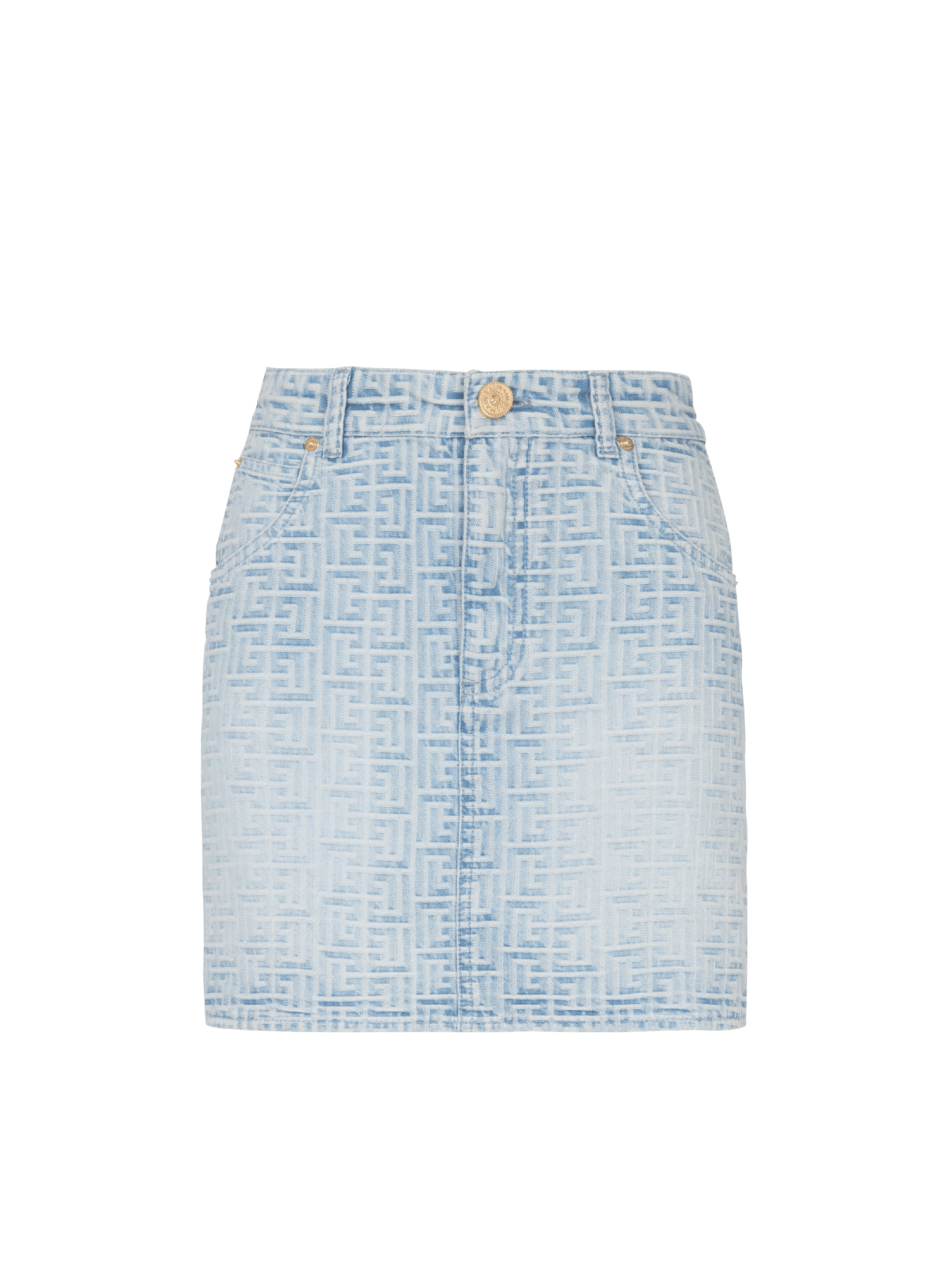 Monogrammed short denim skirt blue Women BALMAIN