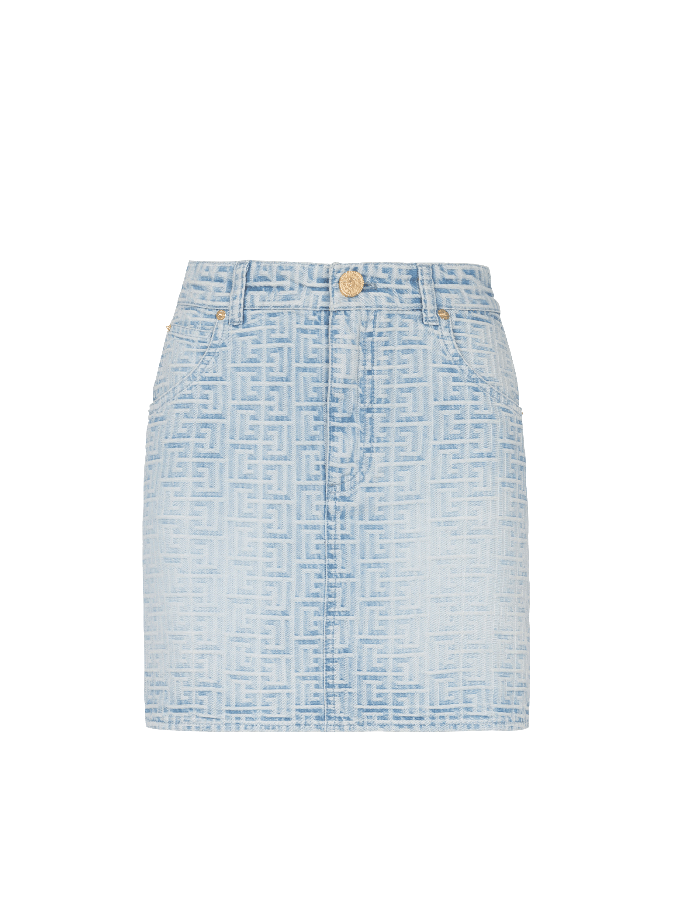 Monogrammed short denim skirt