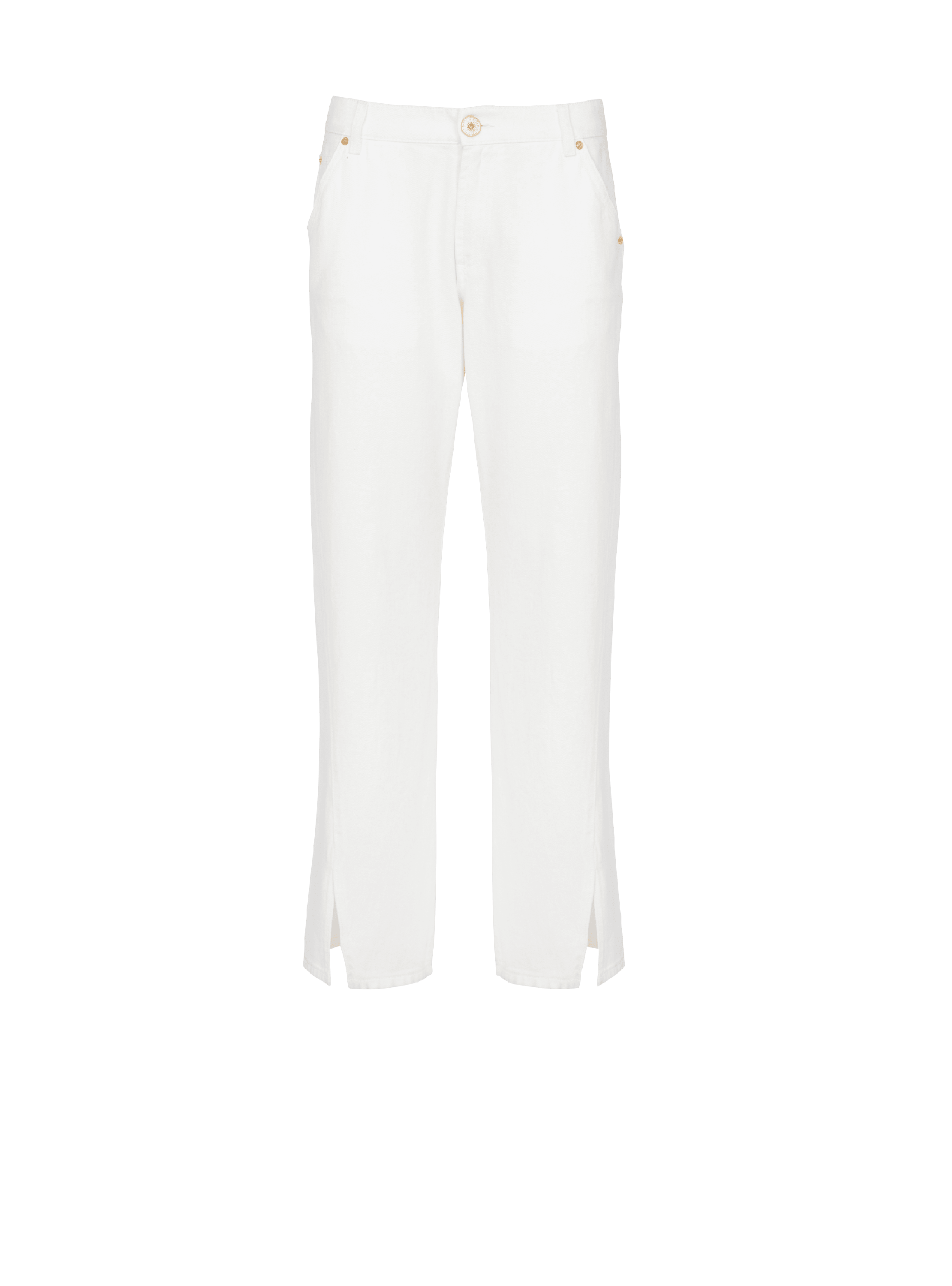 White straight-cut denim jeans