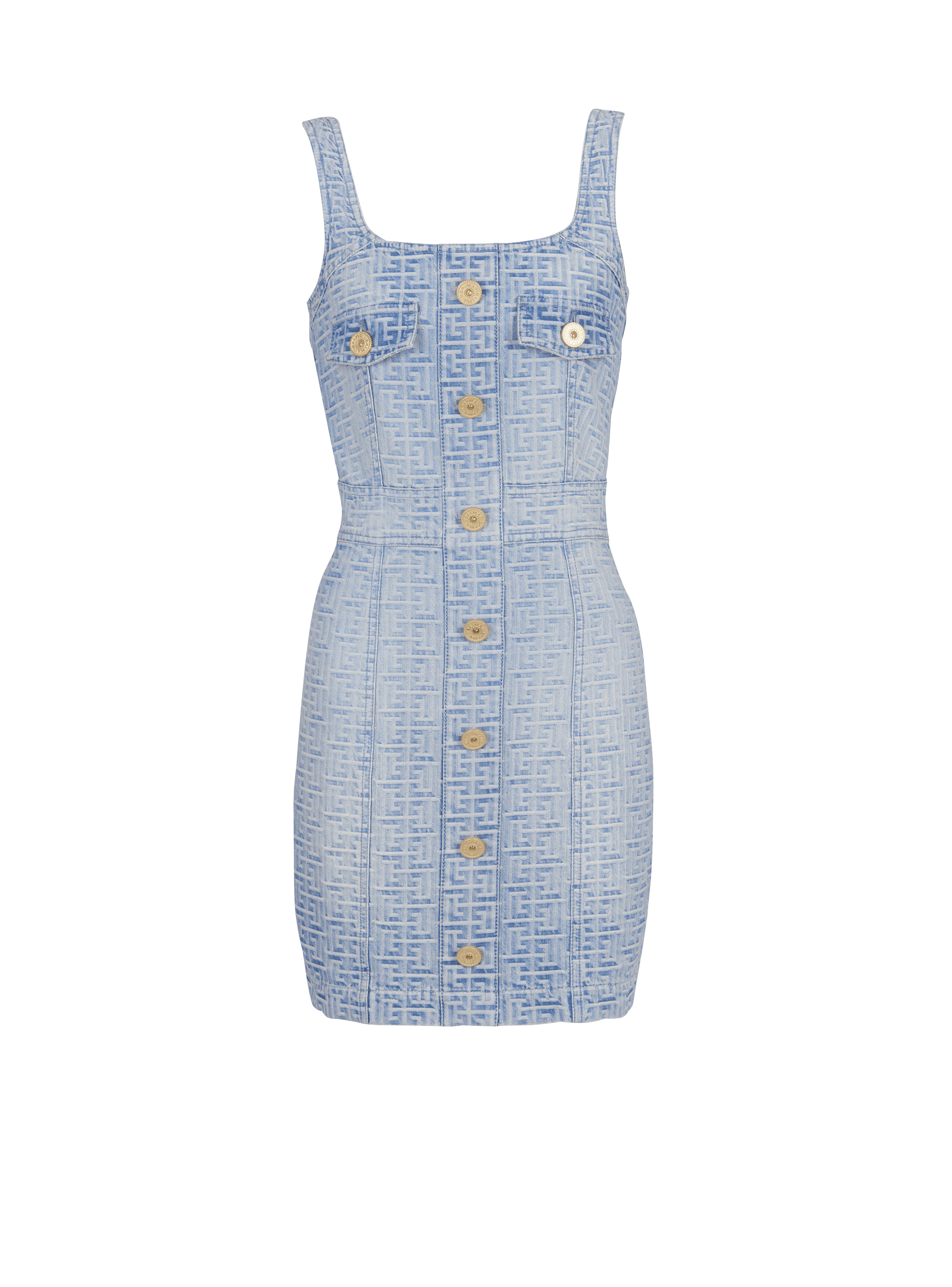 Monogrammed short denim dress | BALMAIN