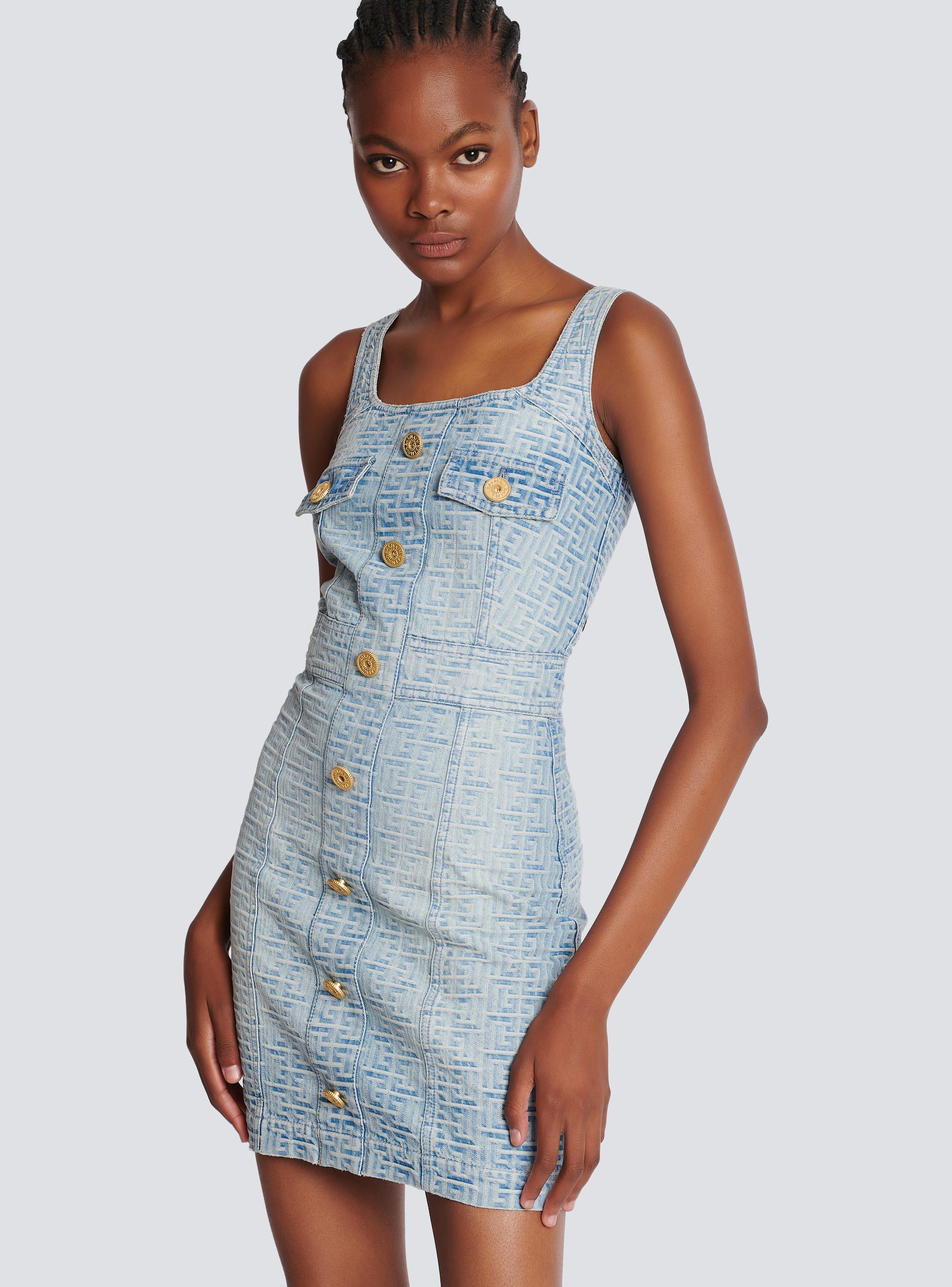 BALMAIN, Monogram Denim Mini Dress, Women