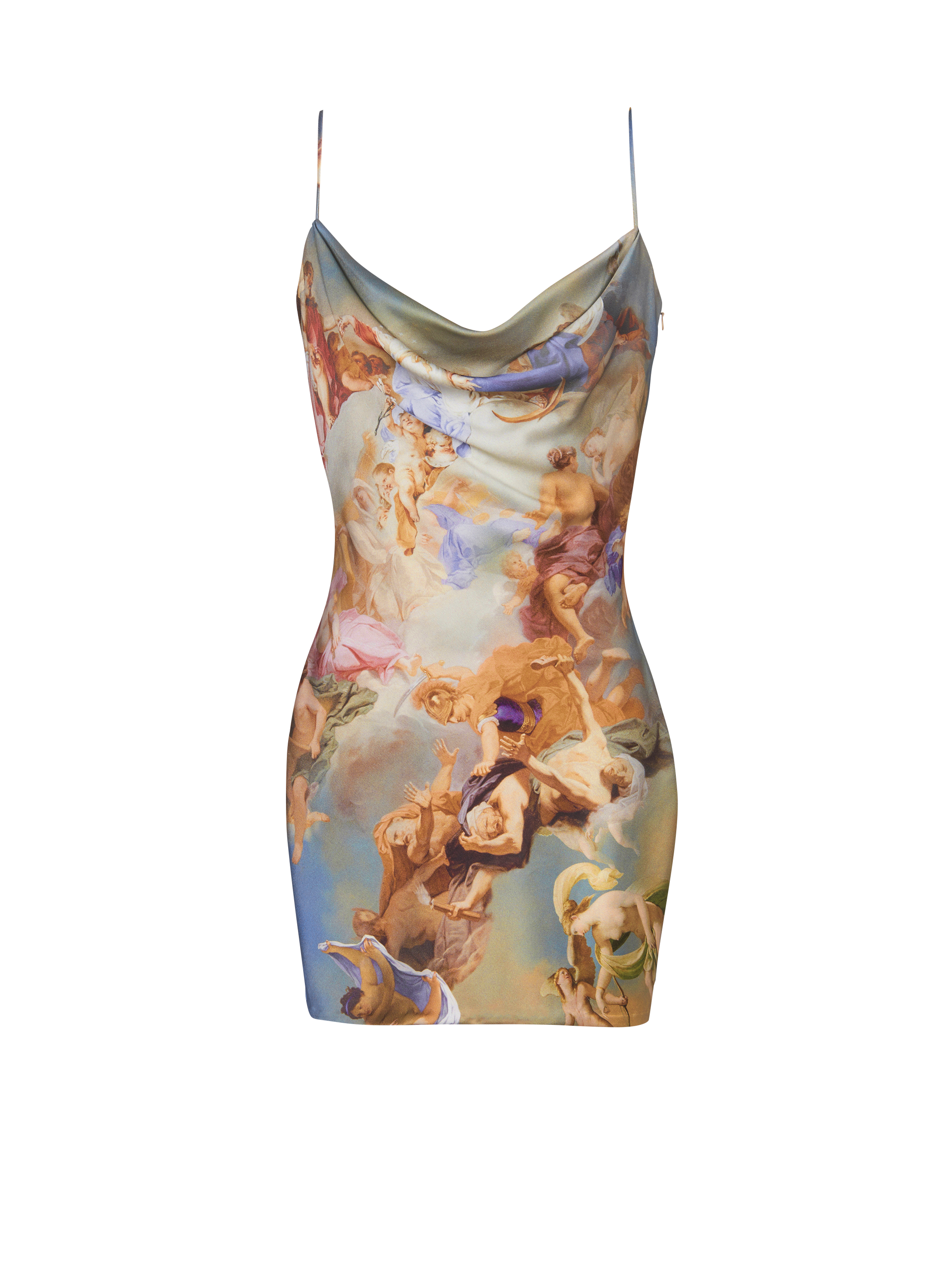 Sky printed satin babydoll dress