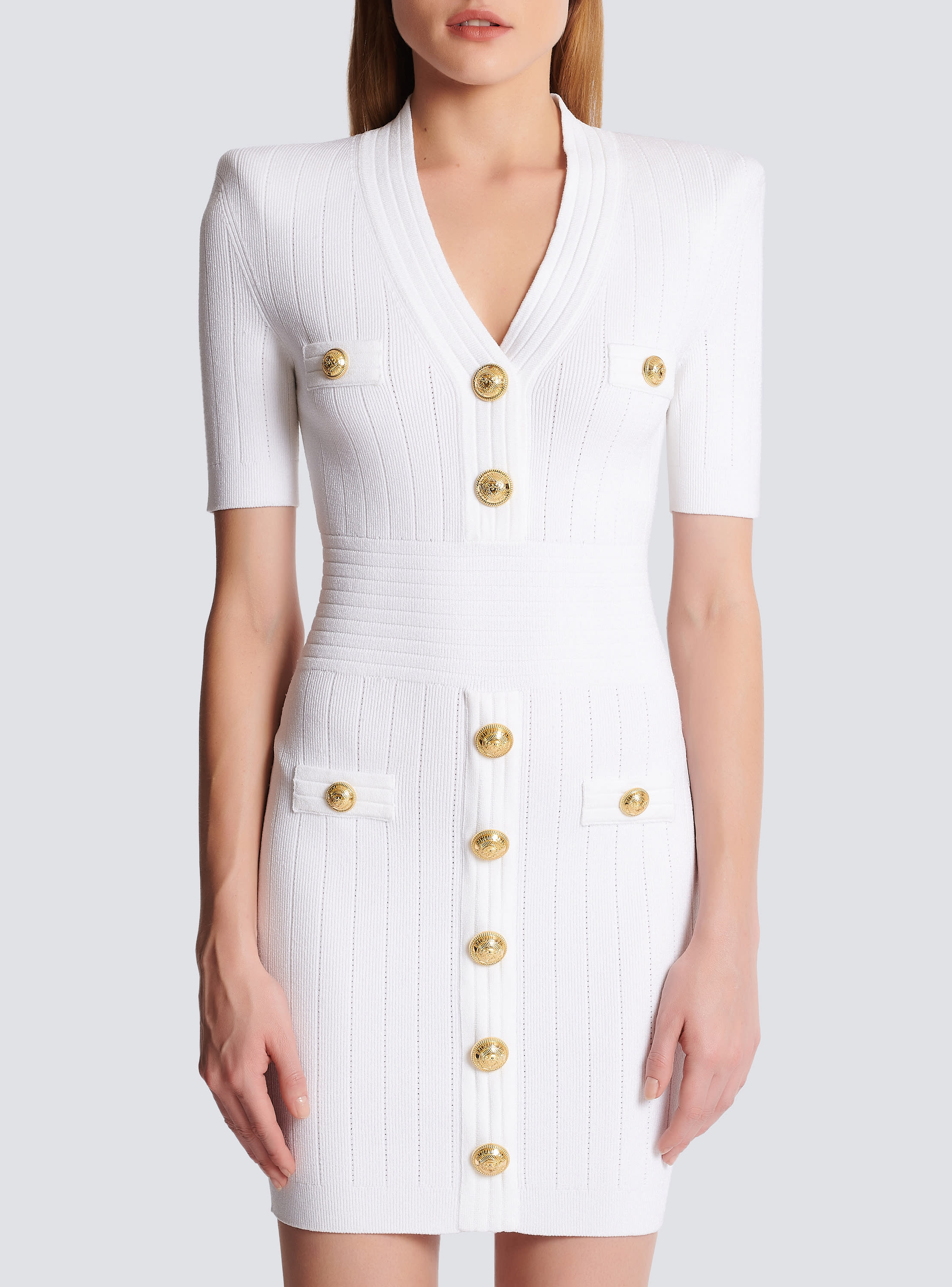 Knitted dress with buttons white - Women | BALMAIN