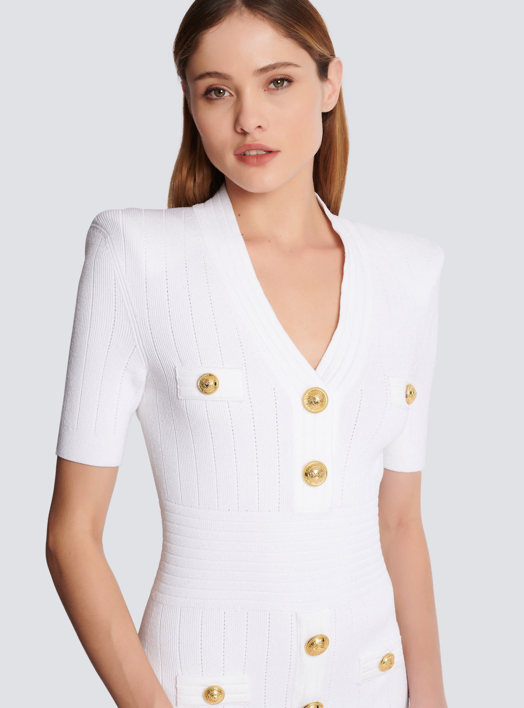 Knitted dress with buttons white - Women | BALMAIN