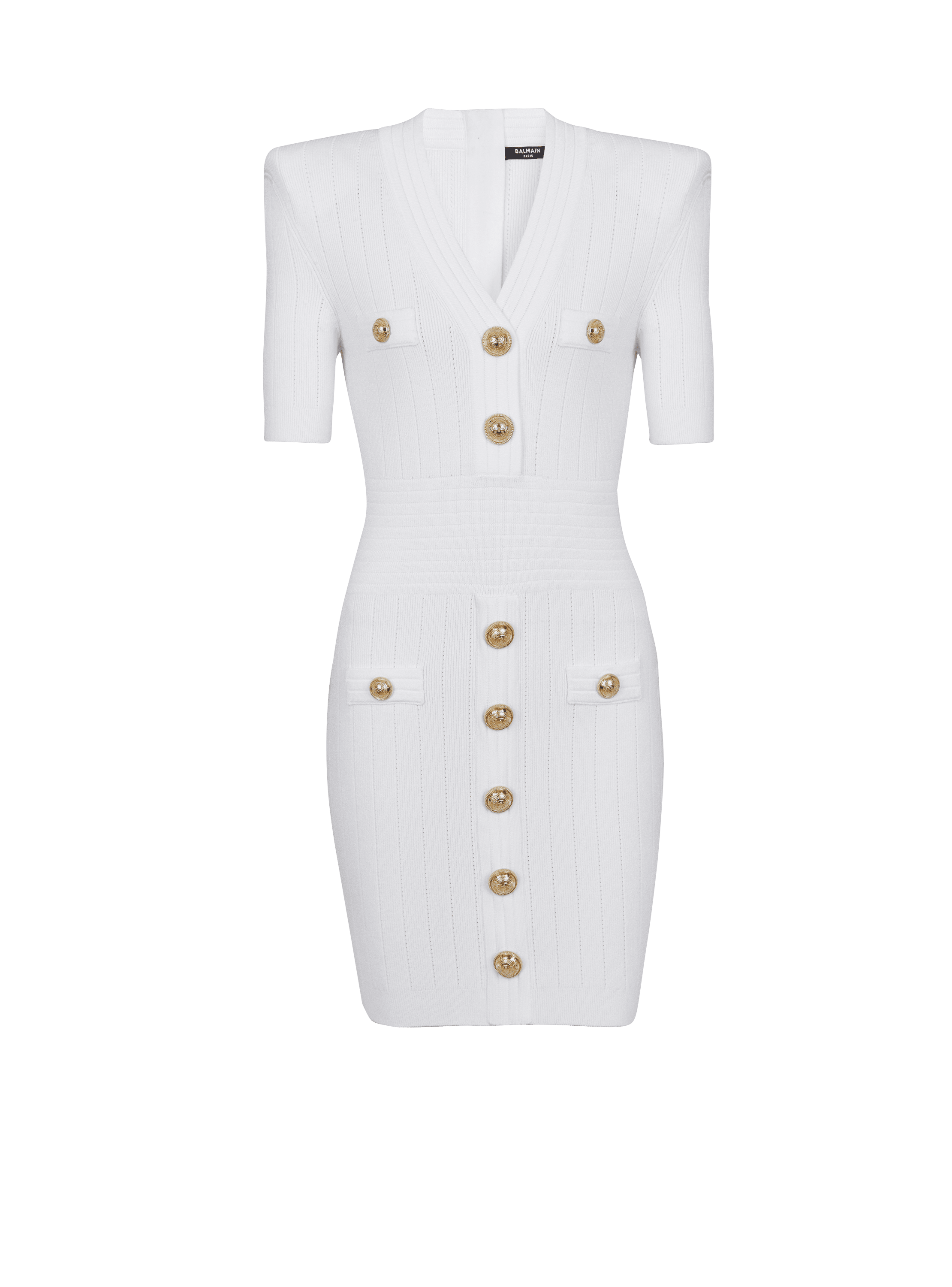 ボタン付きニットドレス, 白, hi-res