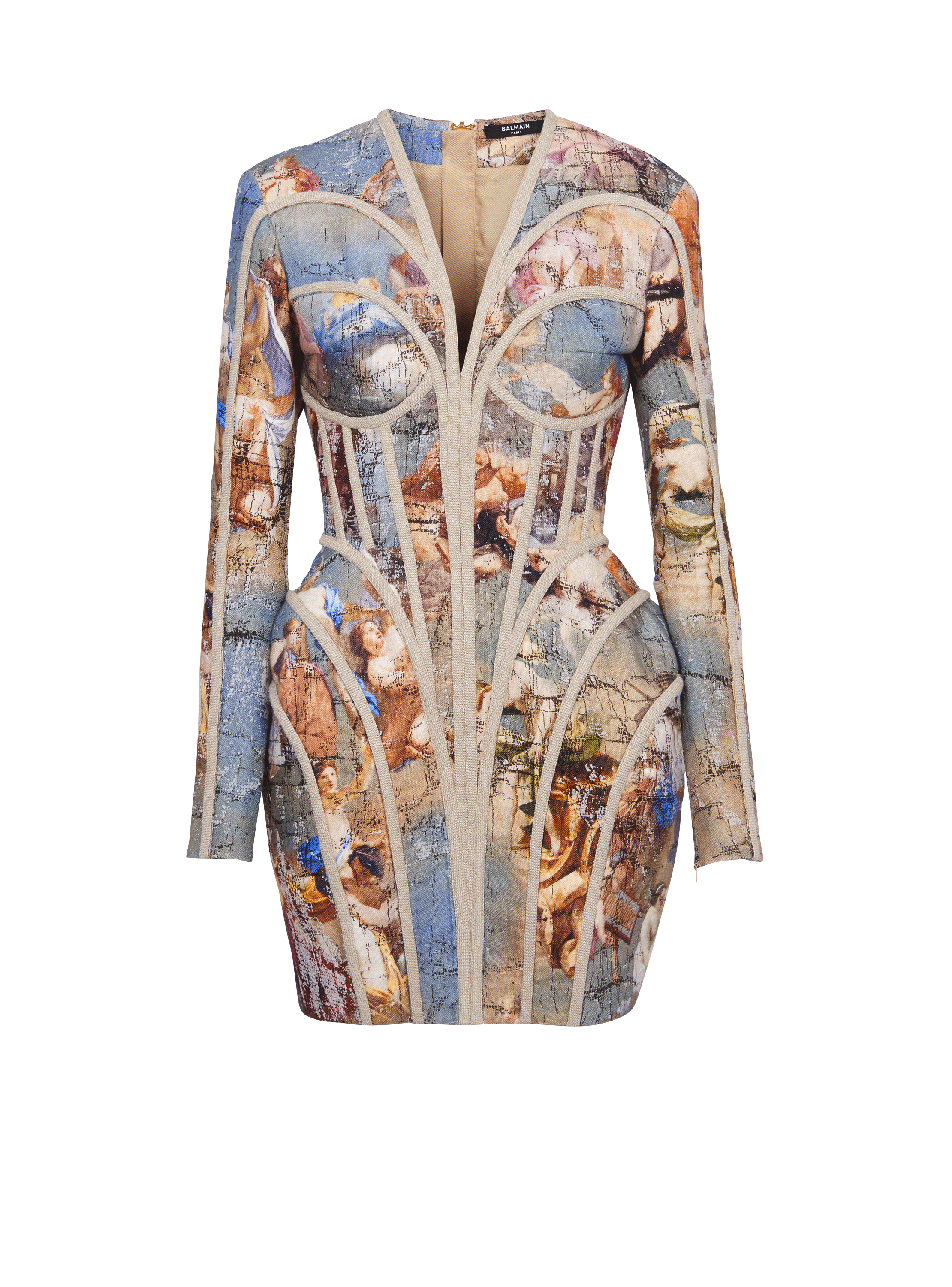 Sky printed linen cage dress