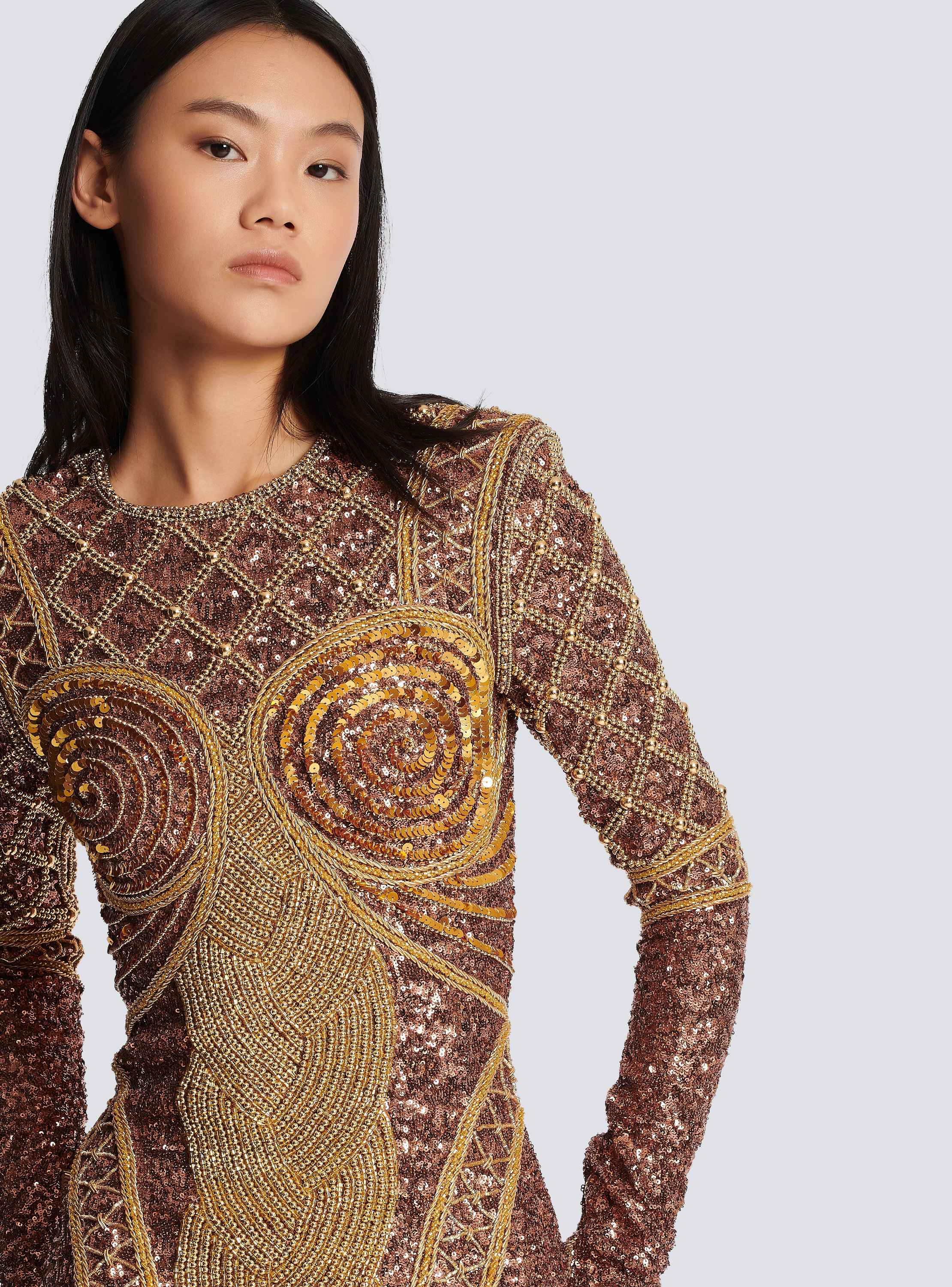Short embroidered dress gold Women BALMAIN