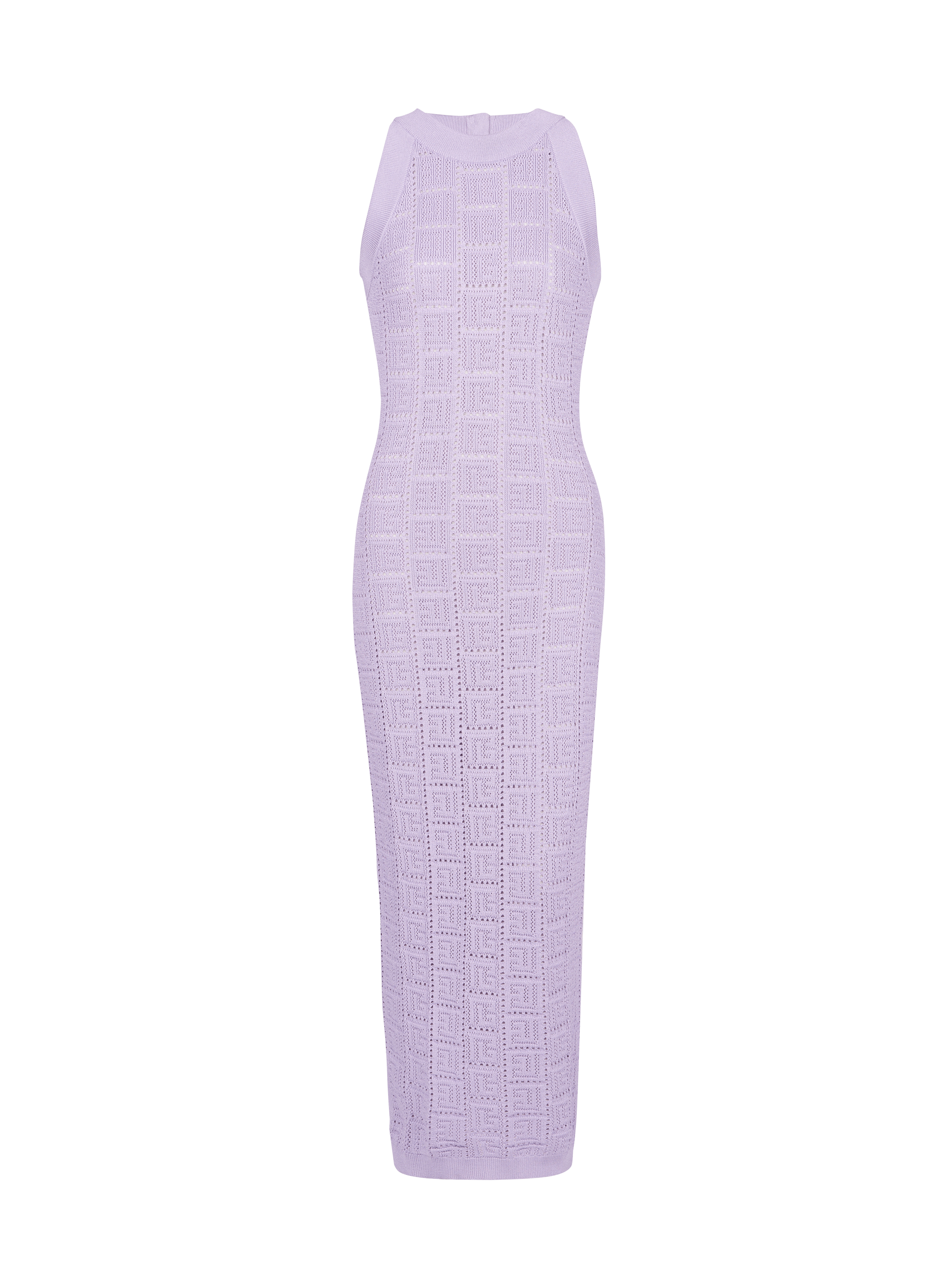 Monogrammed openwork knit midi dress, purple, hi-res