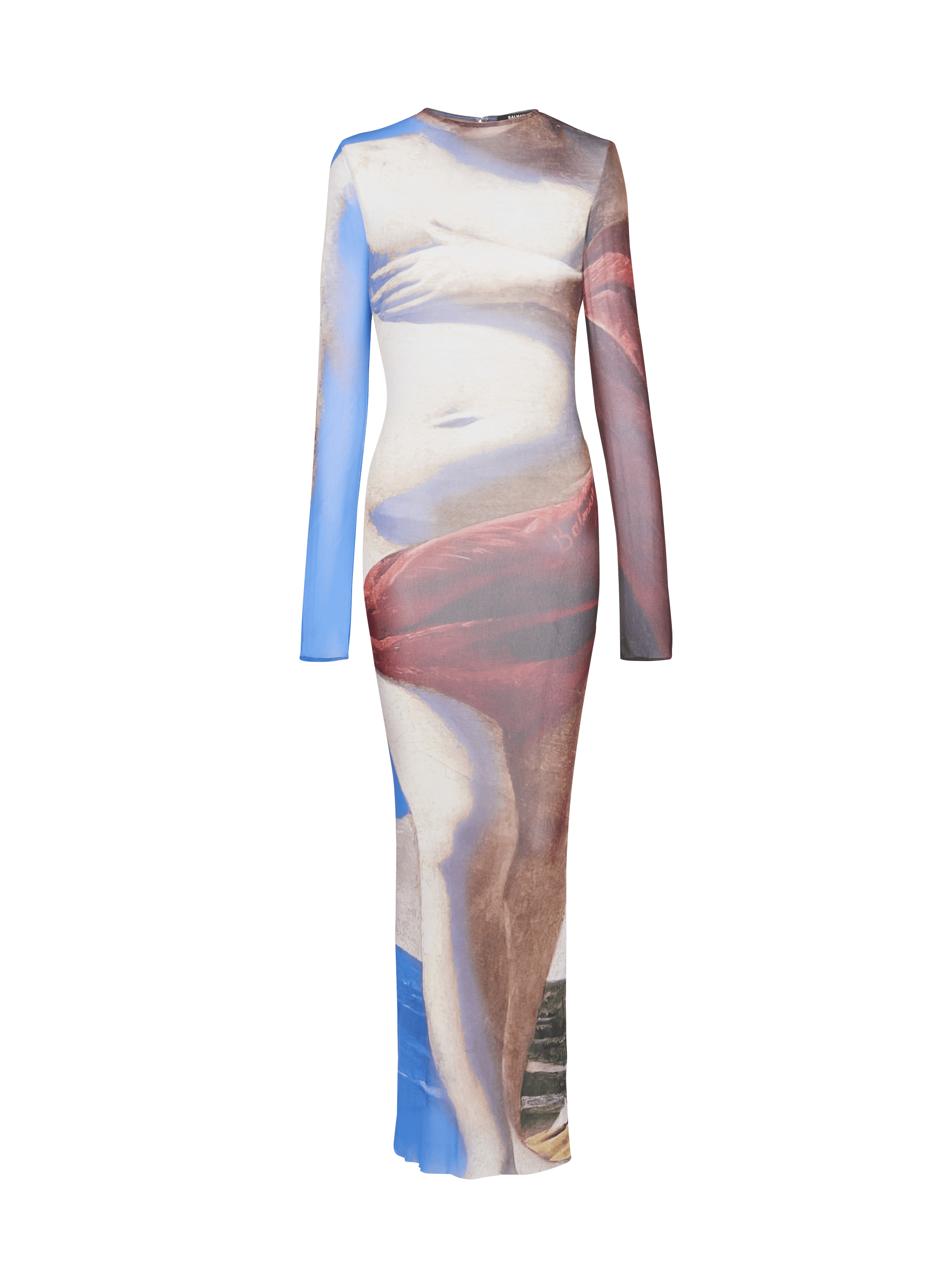 Trompe-l'oeil printed tulle maxi dress, multicolor, hi-res