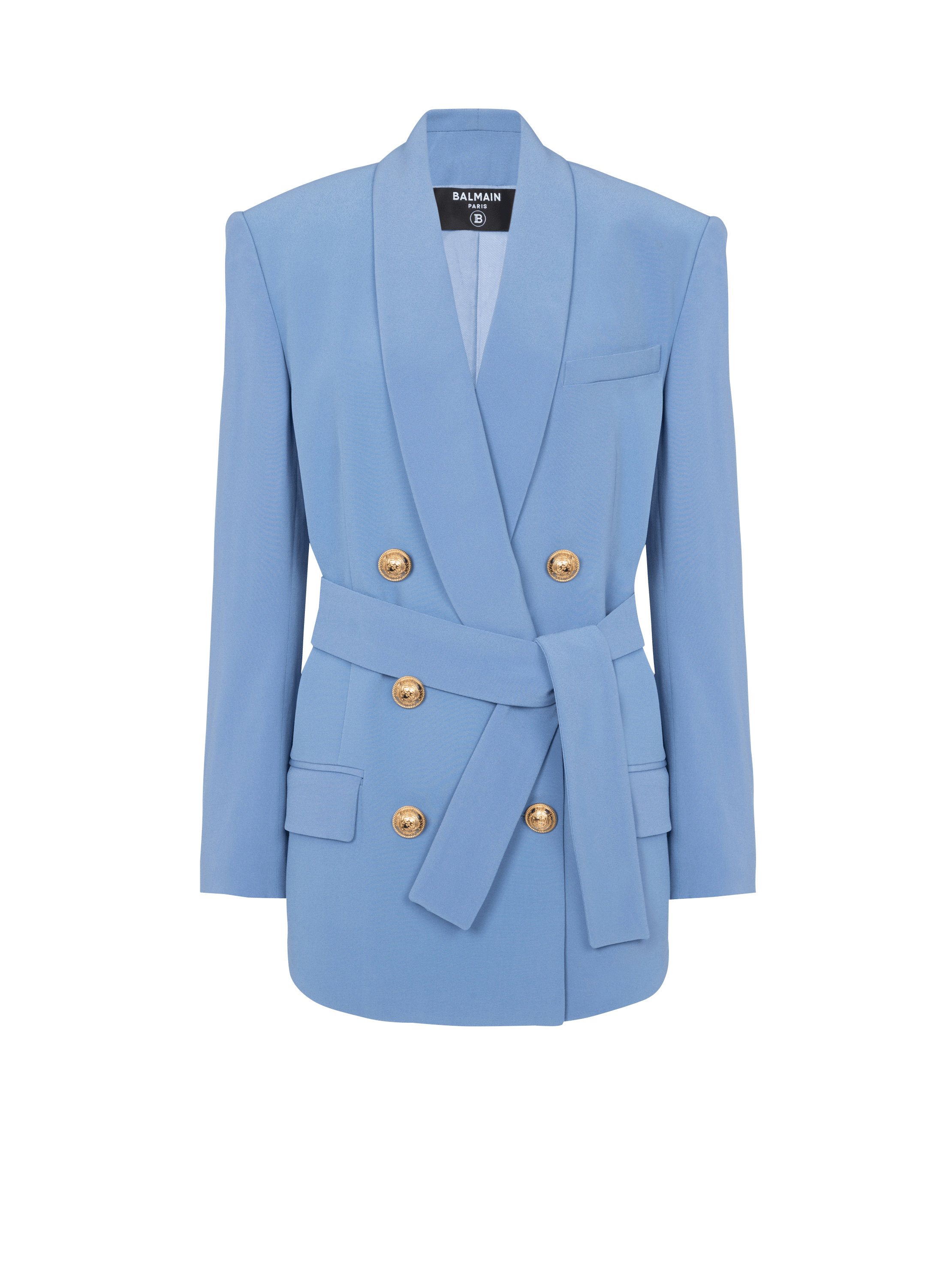 Crepe jacket with shawl collar, blue, hi-res