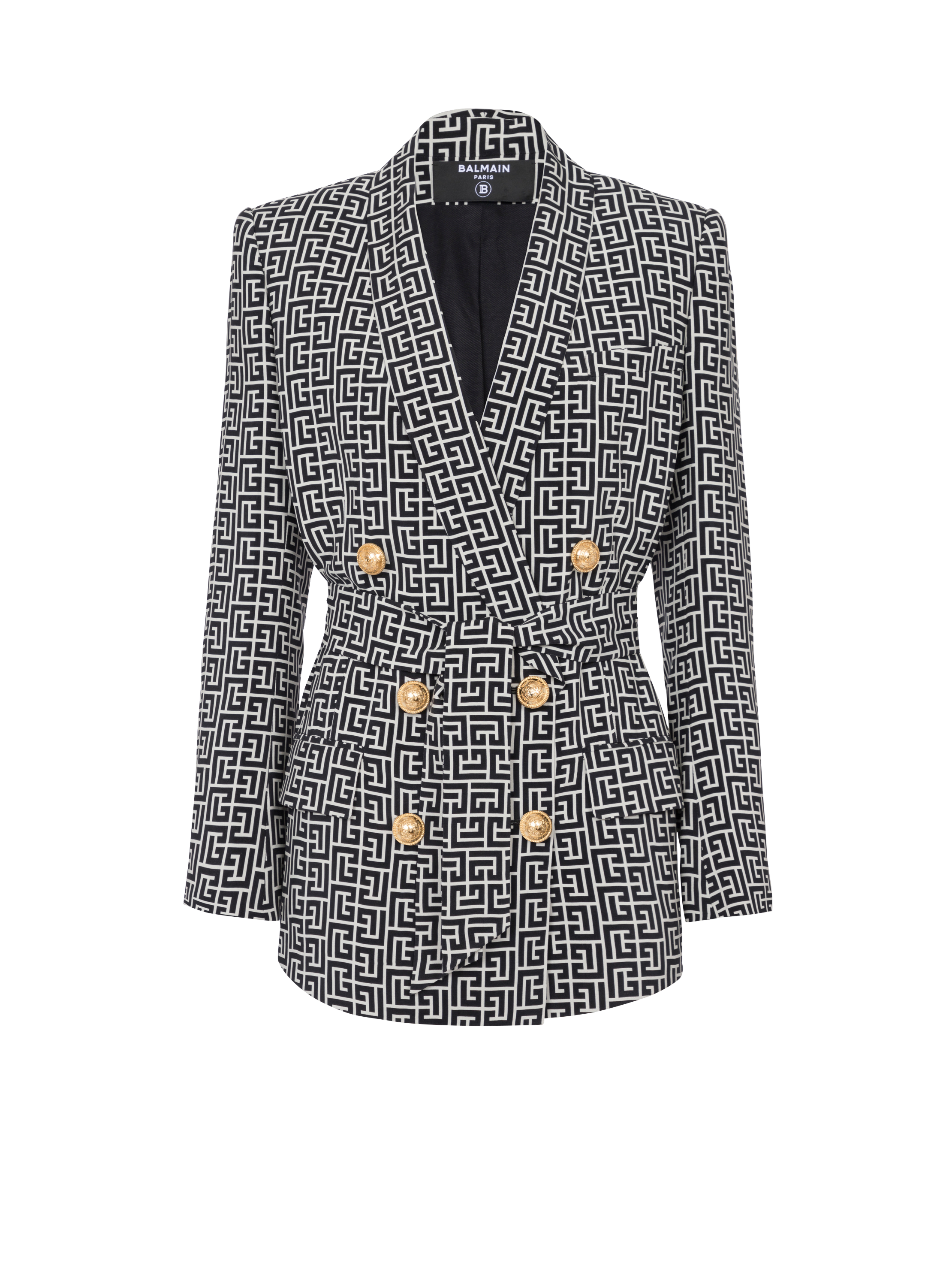 Monogram printed jacket with shawl collar