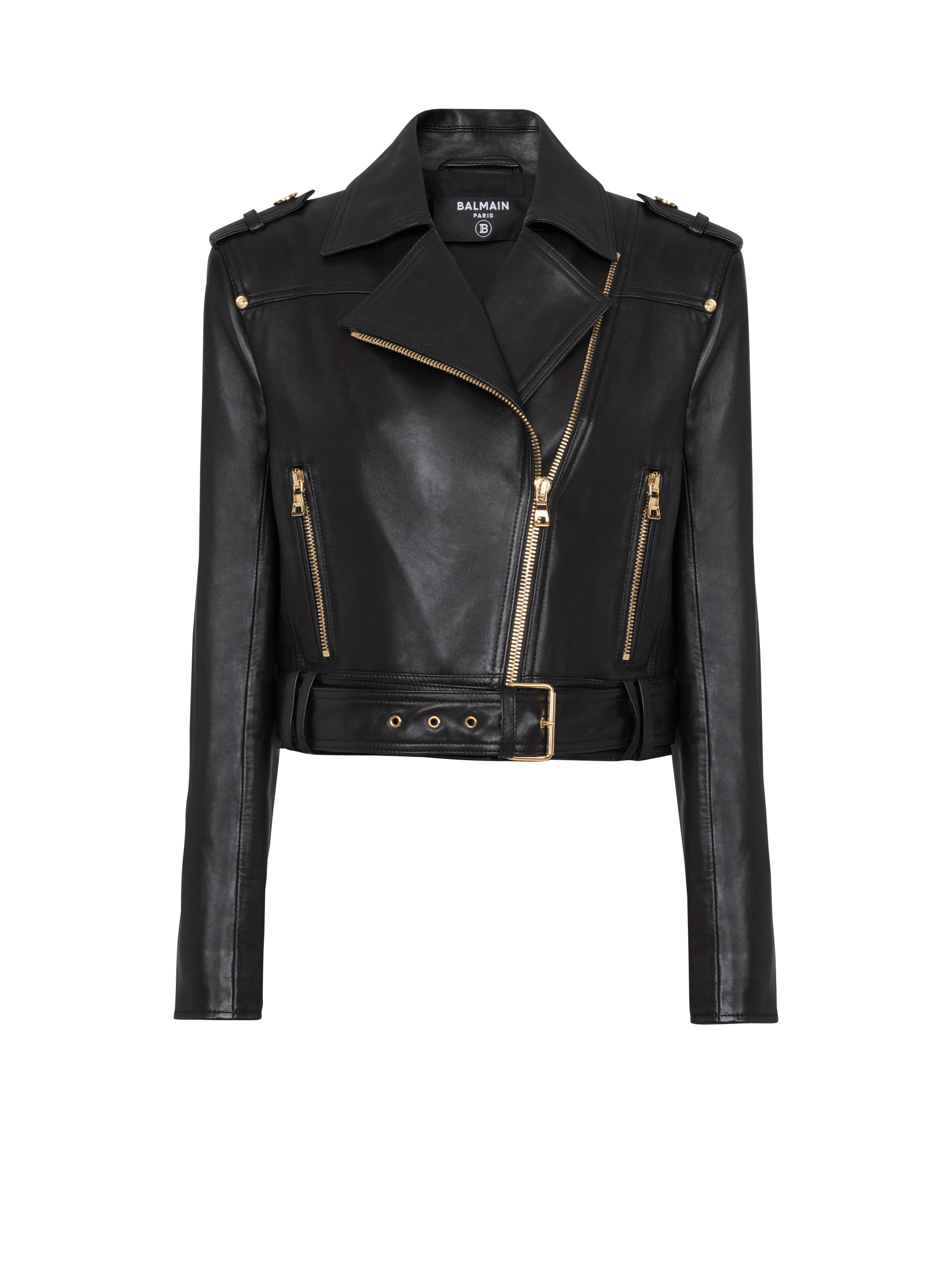 Short leather biker jacket
