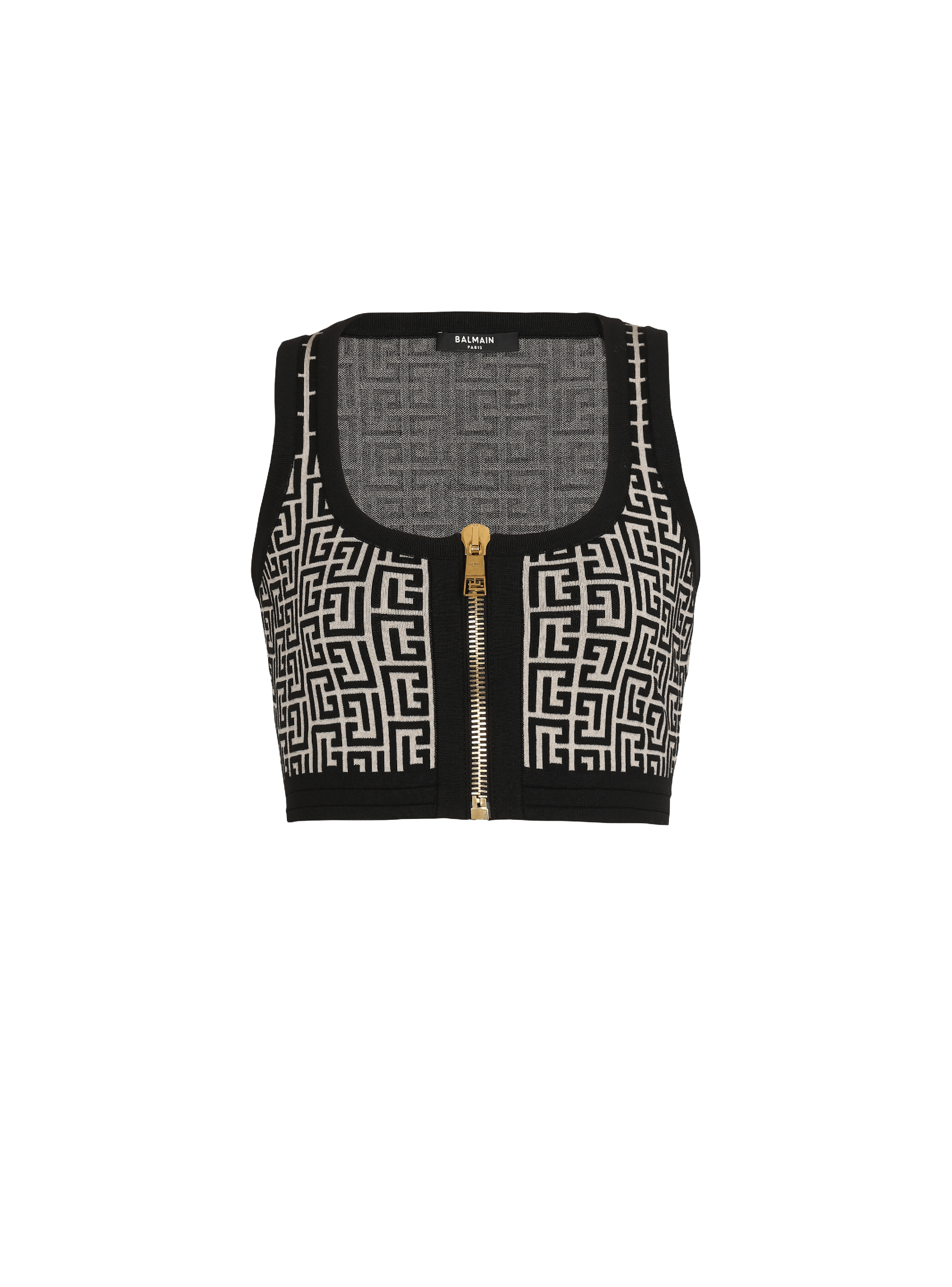 Balmain Monogram Technical Wool Cropped Top