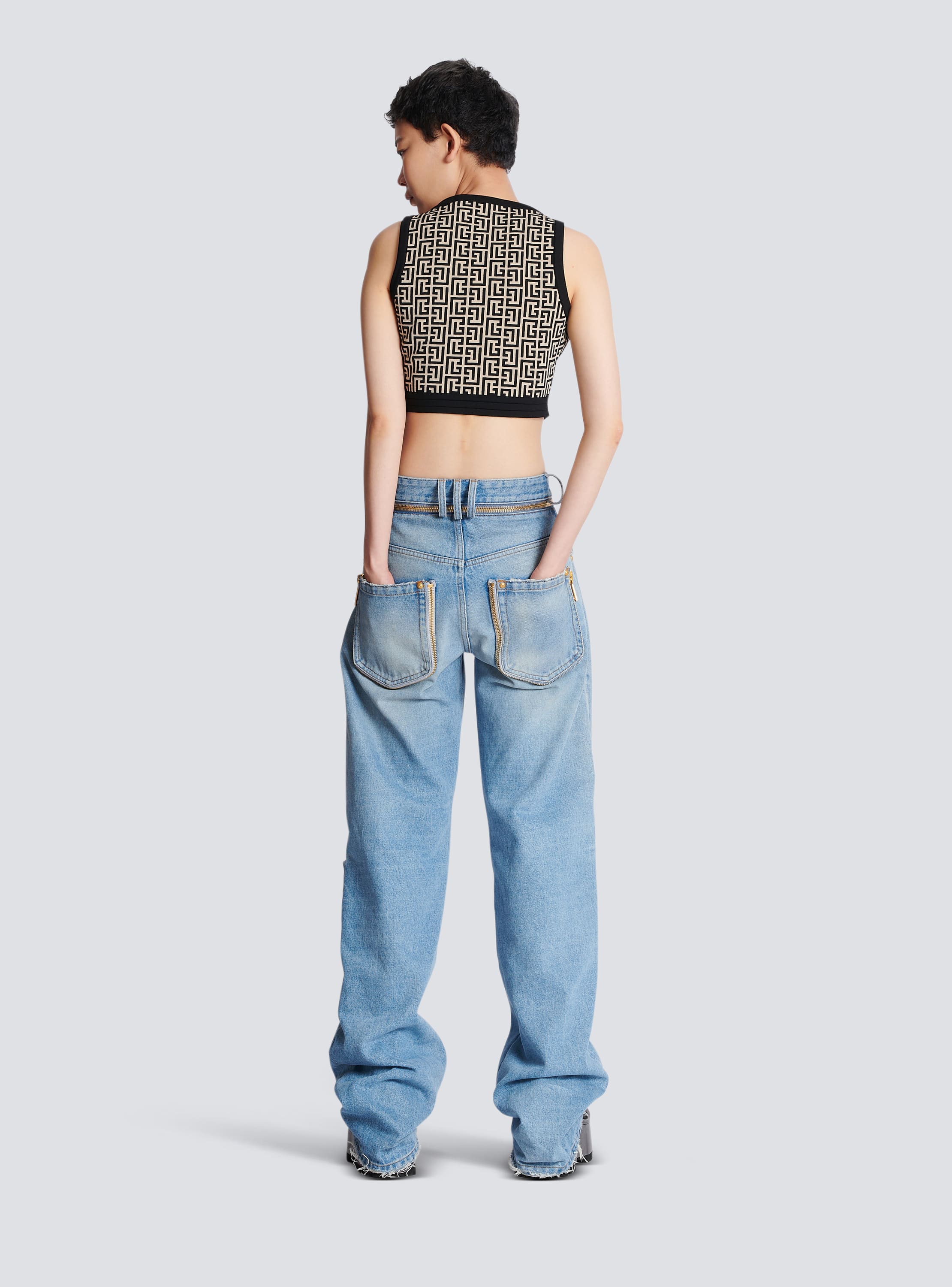 Women's Monogram Technical-wool Cropped Top by Balmain