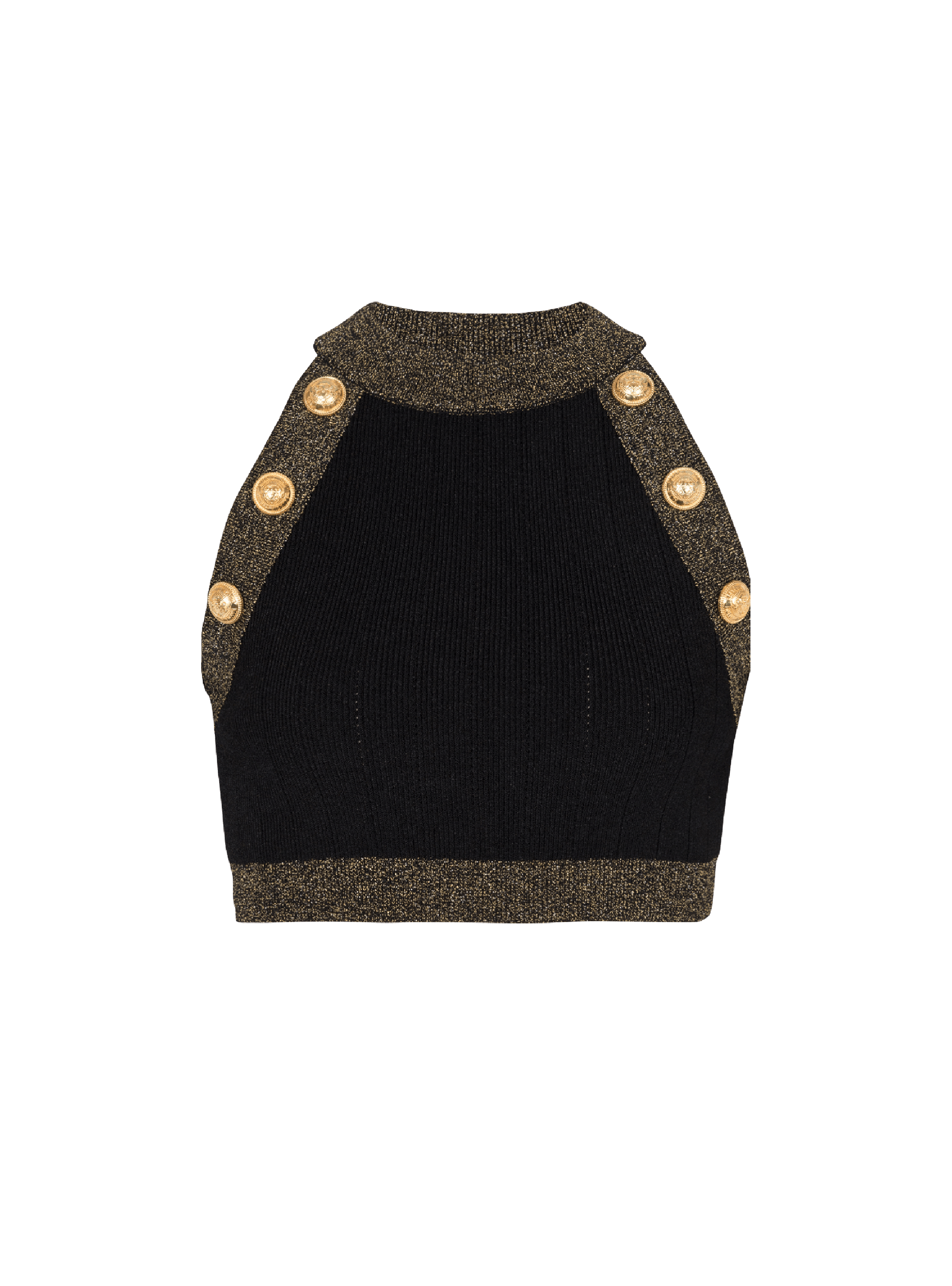 Crop-top in maglia con bordi color oro