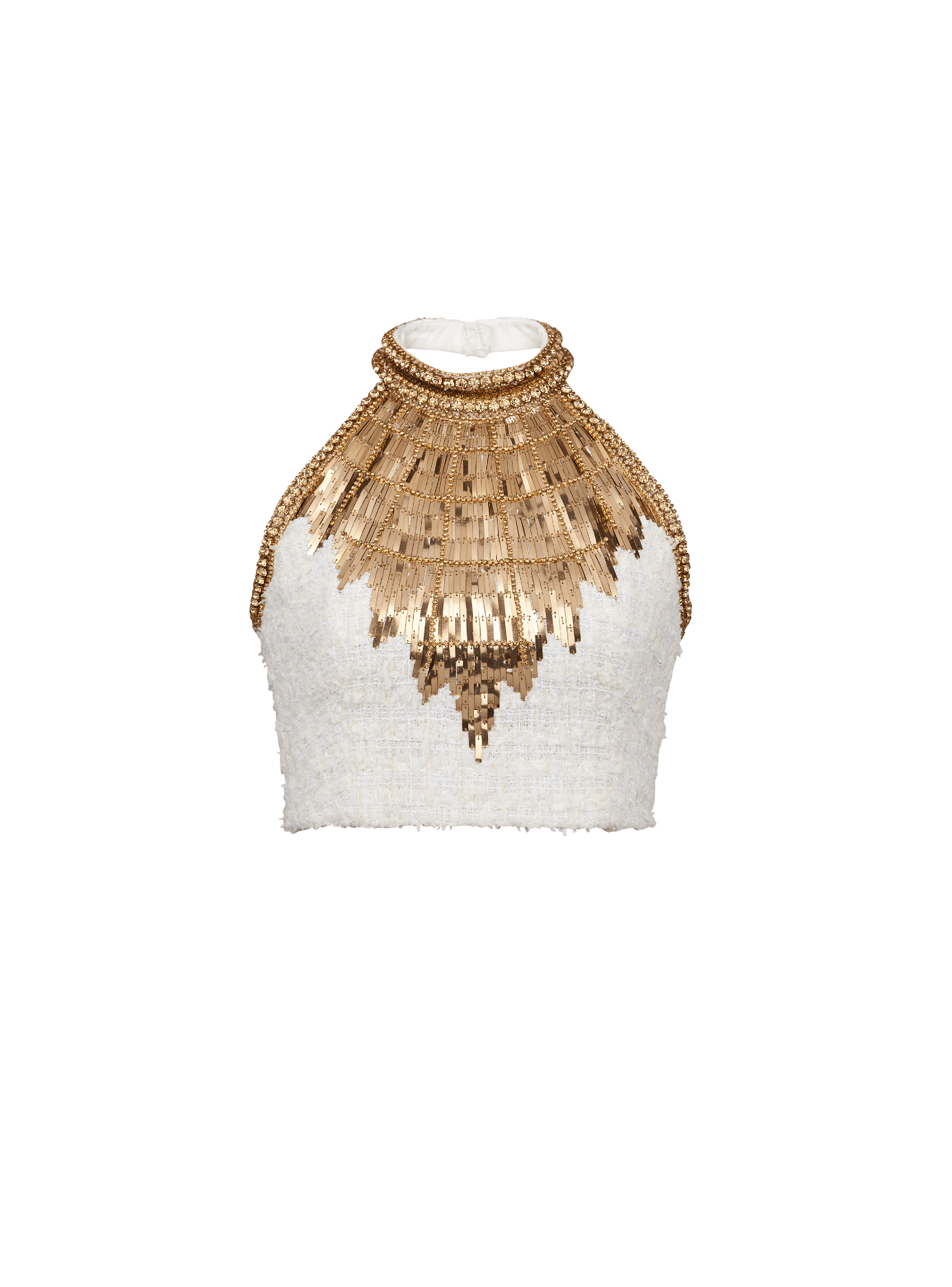 Embroidered tweed crop top, white, hi-res
